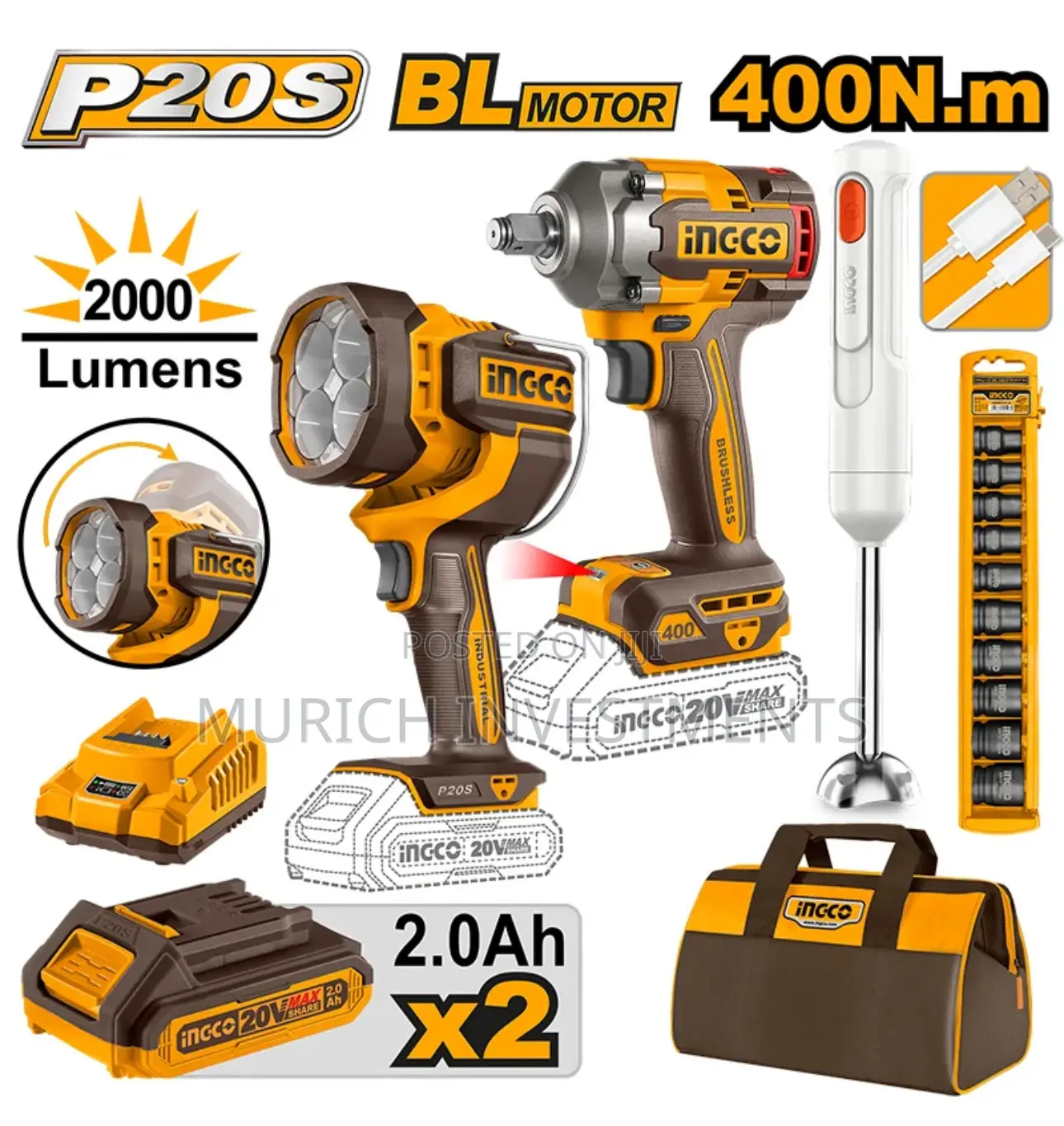 Ingco 3 in 1 Combo Work Lamp,Wrench and Sockets