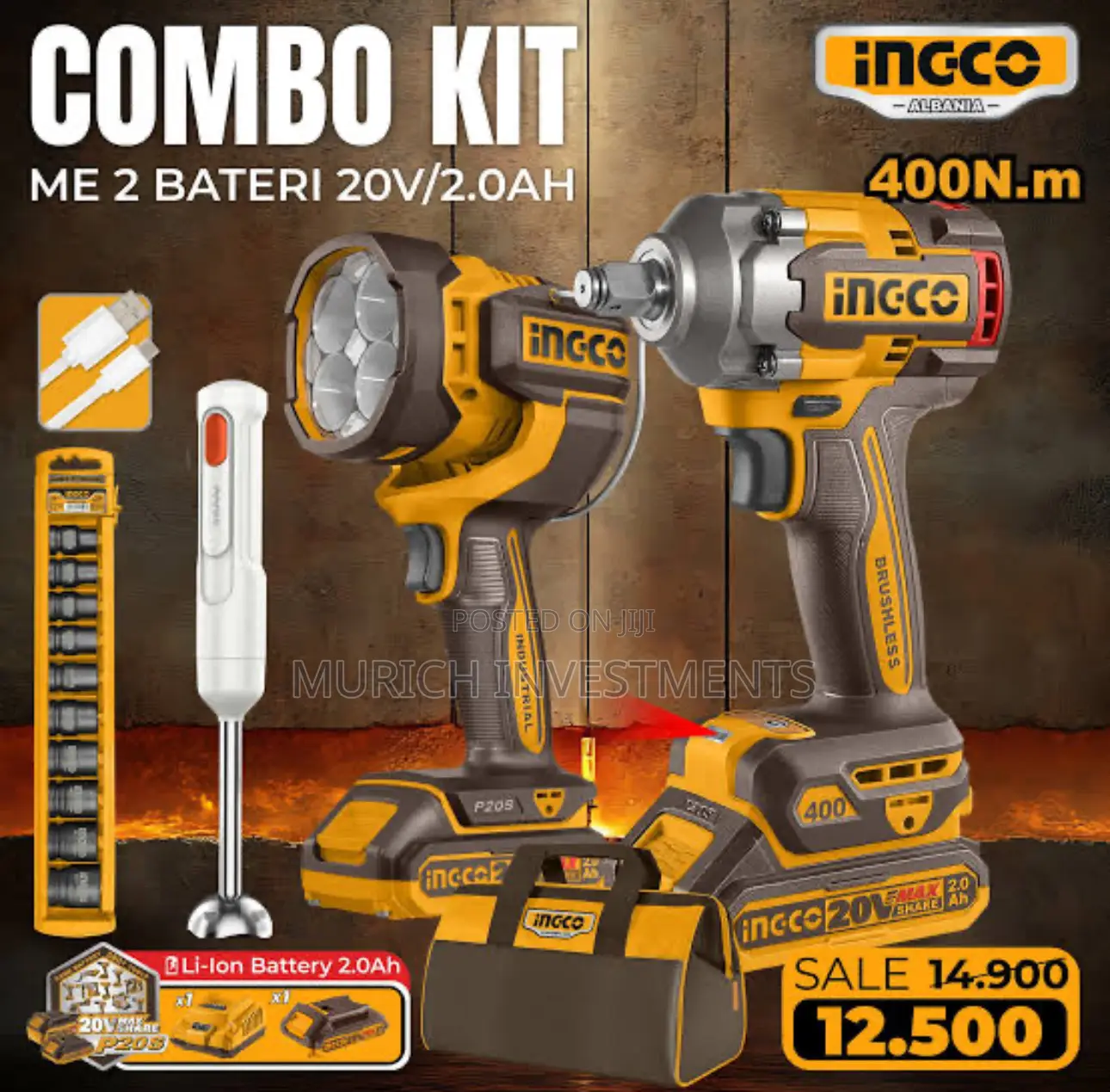 Ingco 3 in 1 Combo Work Lamp,Wrench and Sockets