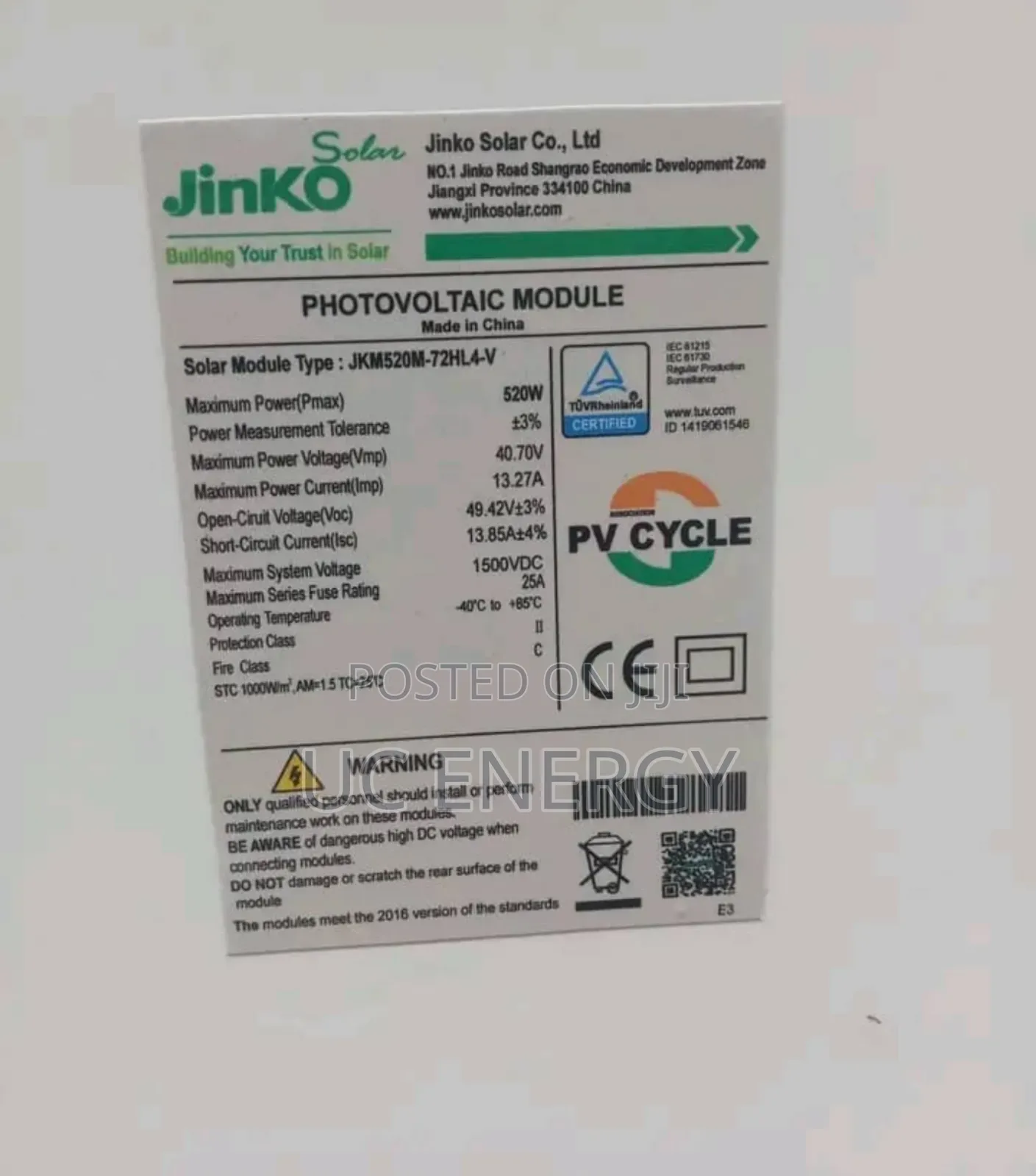 520W Jinko Solar Panel