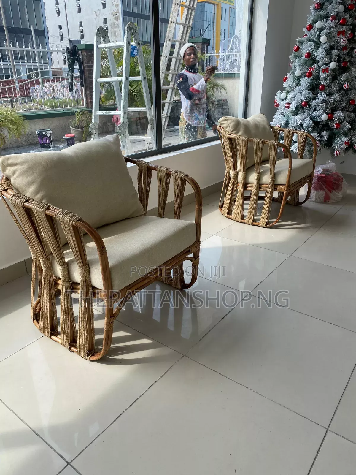 C-Backed Cane Raffia Accent Chairs