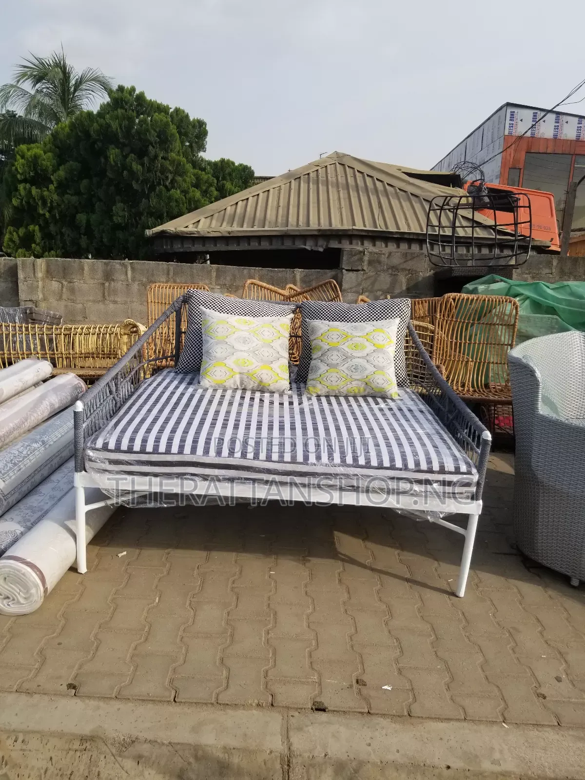 Handwoven Rattan Metal Day Bed