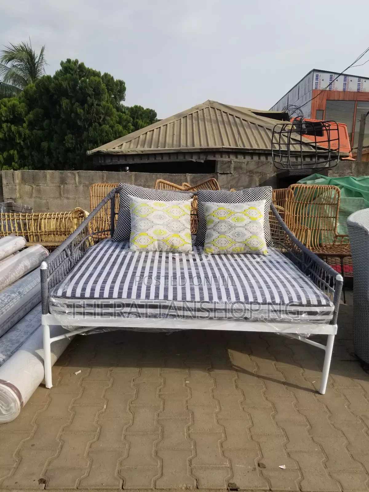 Handwoven Rattan Metal Day Bed