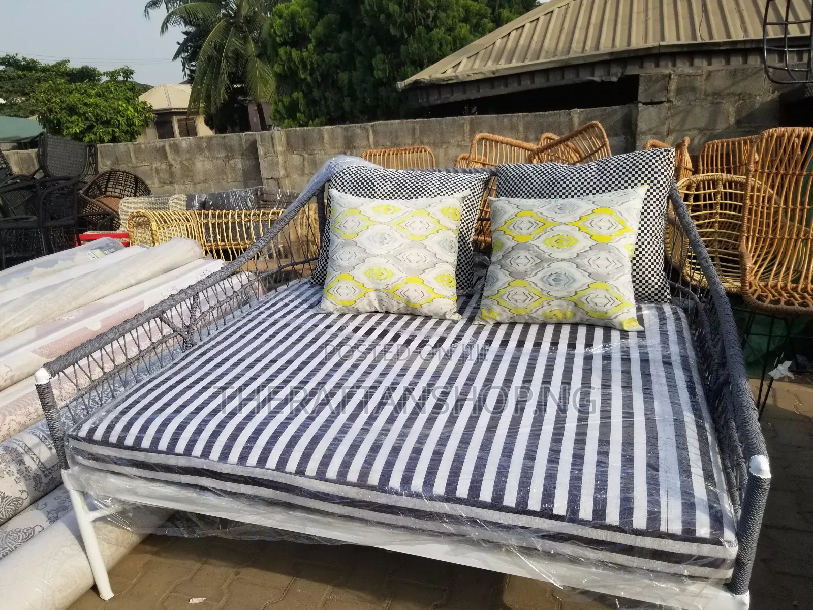 Handwoven Rattan Metal Day Bed
