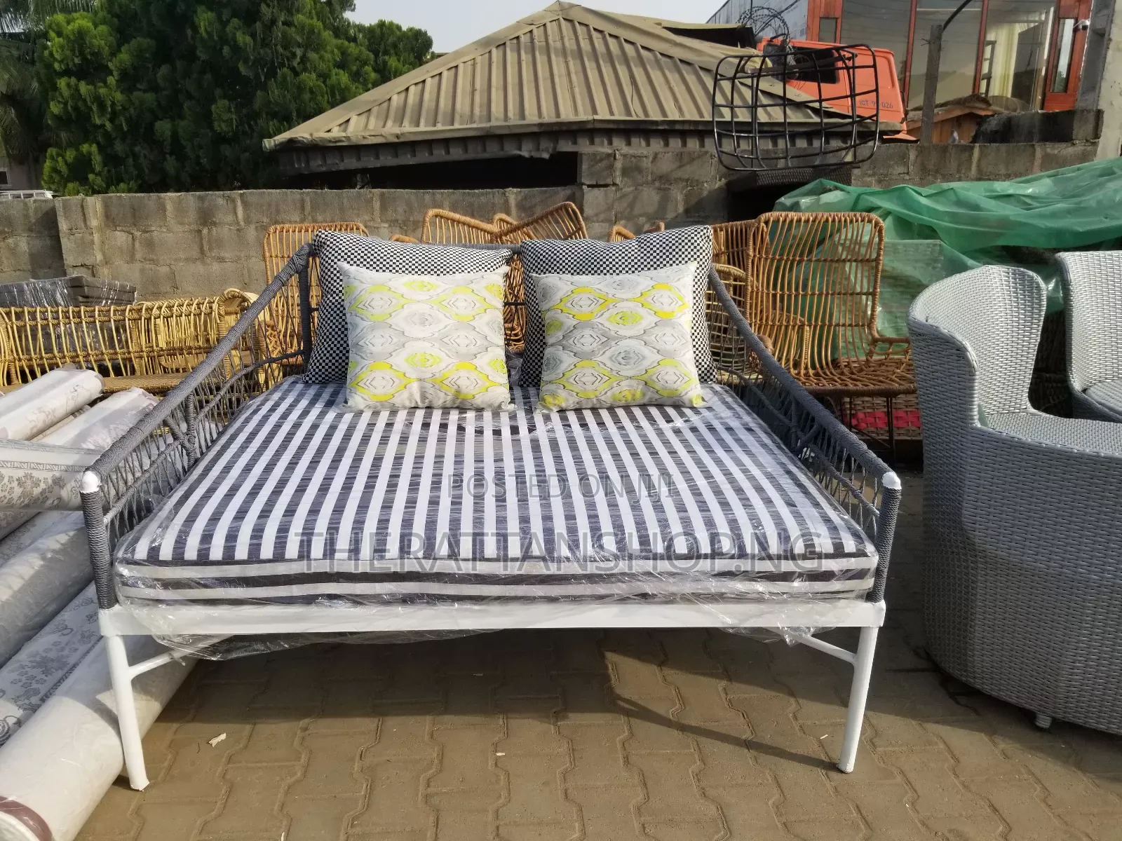 Handwoven Rattan Metal Day Bed