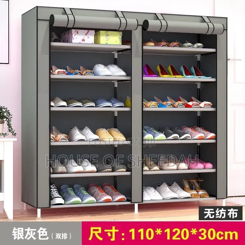 30 Pair Shoe Rack 2 Column With Canvas Cover Shoe Organizer
