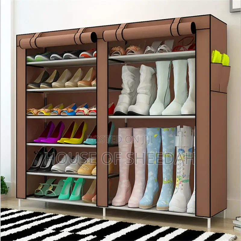 30 Pair Shoe Rack 2 Column With Canvas Cover Shoe Organizer