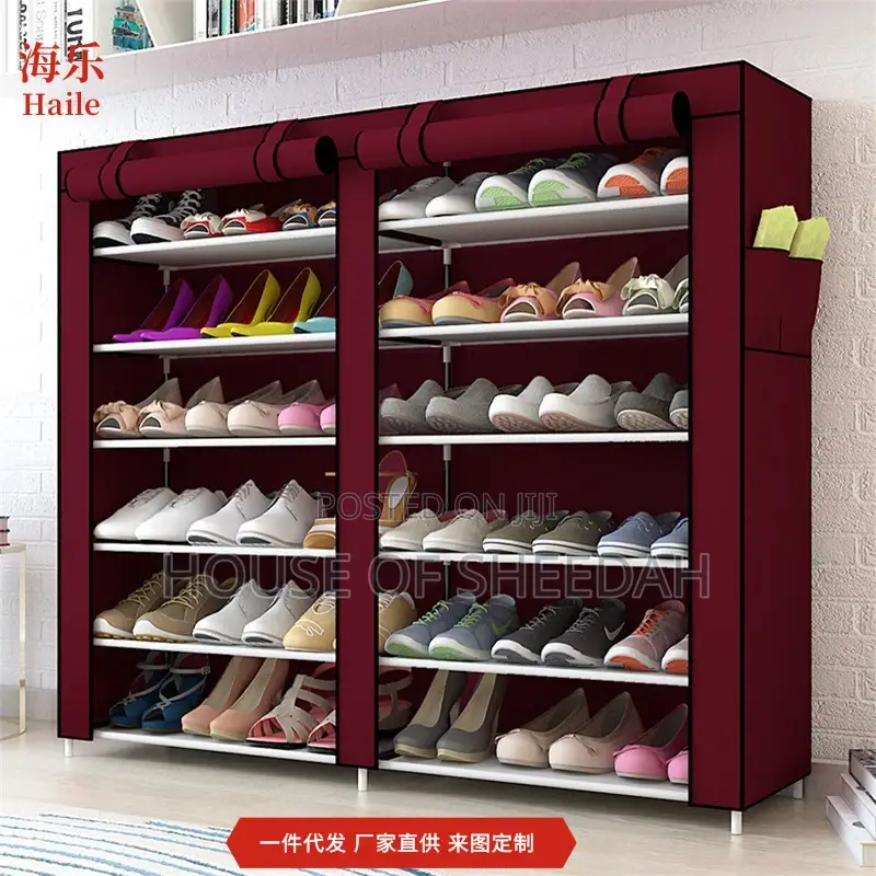 30 Pair Shoe Rack 2 Column With Canvas Cover Shoe Organizer