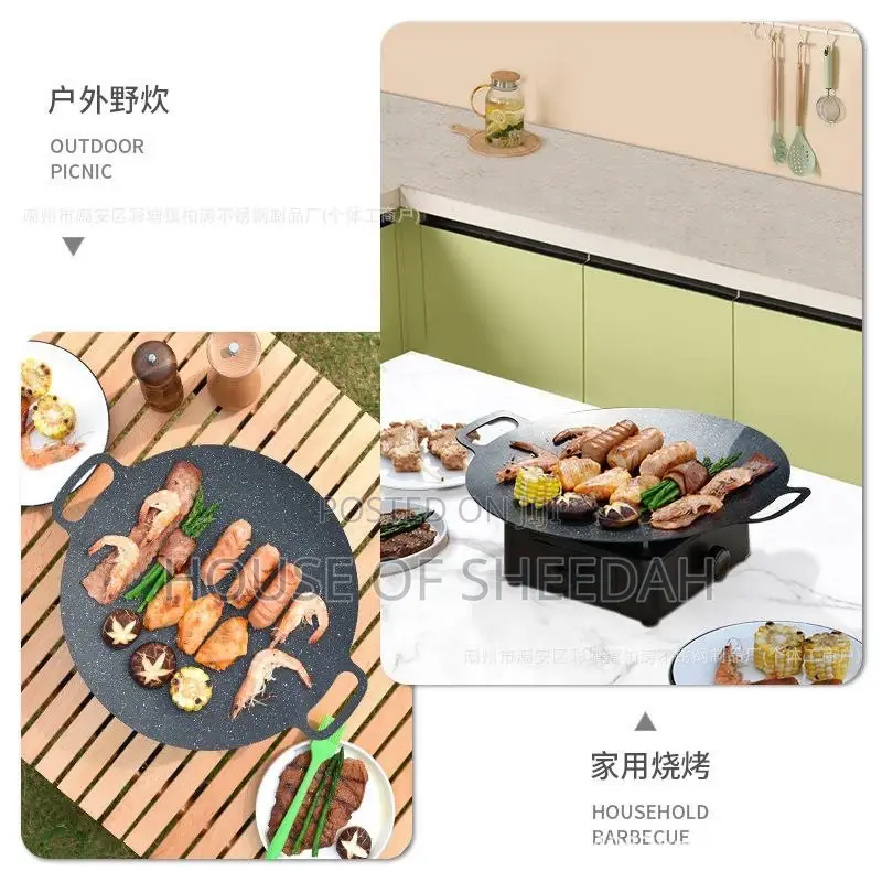 28cm Cast Iron Korean Grill Pan for Indoor /Outdoor Cooking