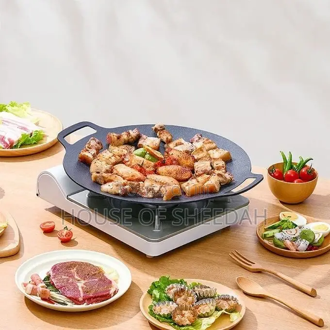 28cm Cast Iron Korean Grill Pan for Indoor /Outdoor Cooking
