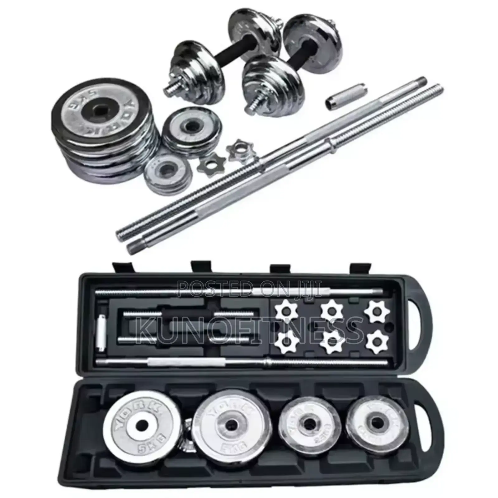 2-in-1 Adjustable Dumbbell Barbell Set (50kg Iron)