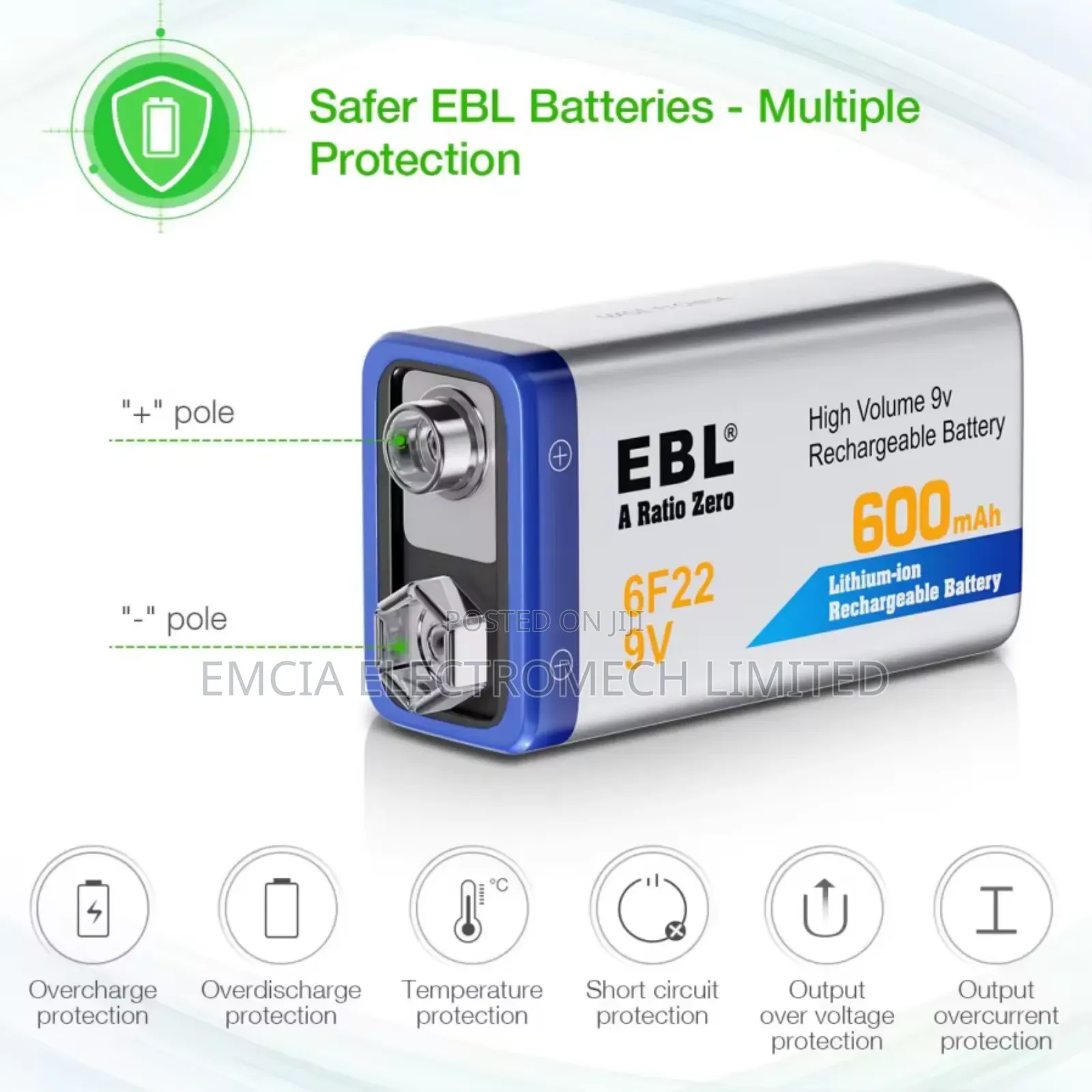 Ebl High Volume 9v Rechargeable Battery 600mah
