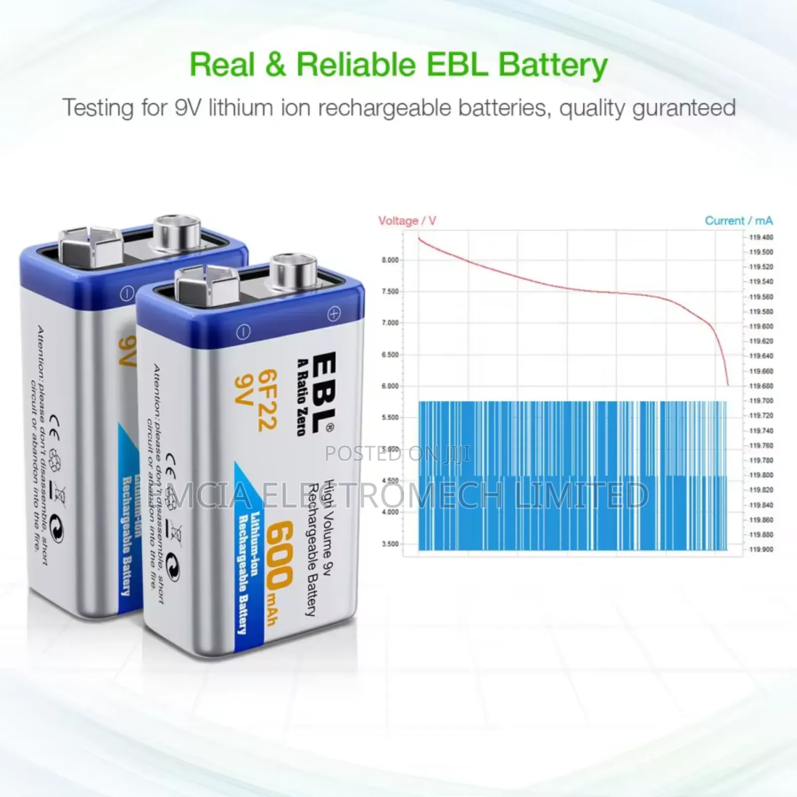 Ebl High Volume 9v Rechargeable Battery 600mah