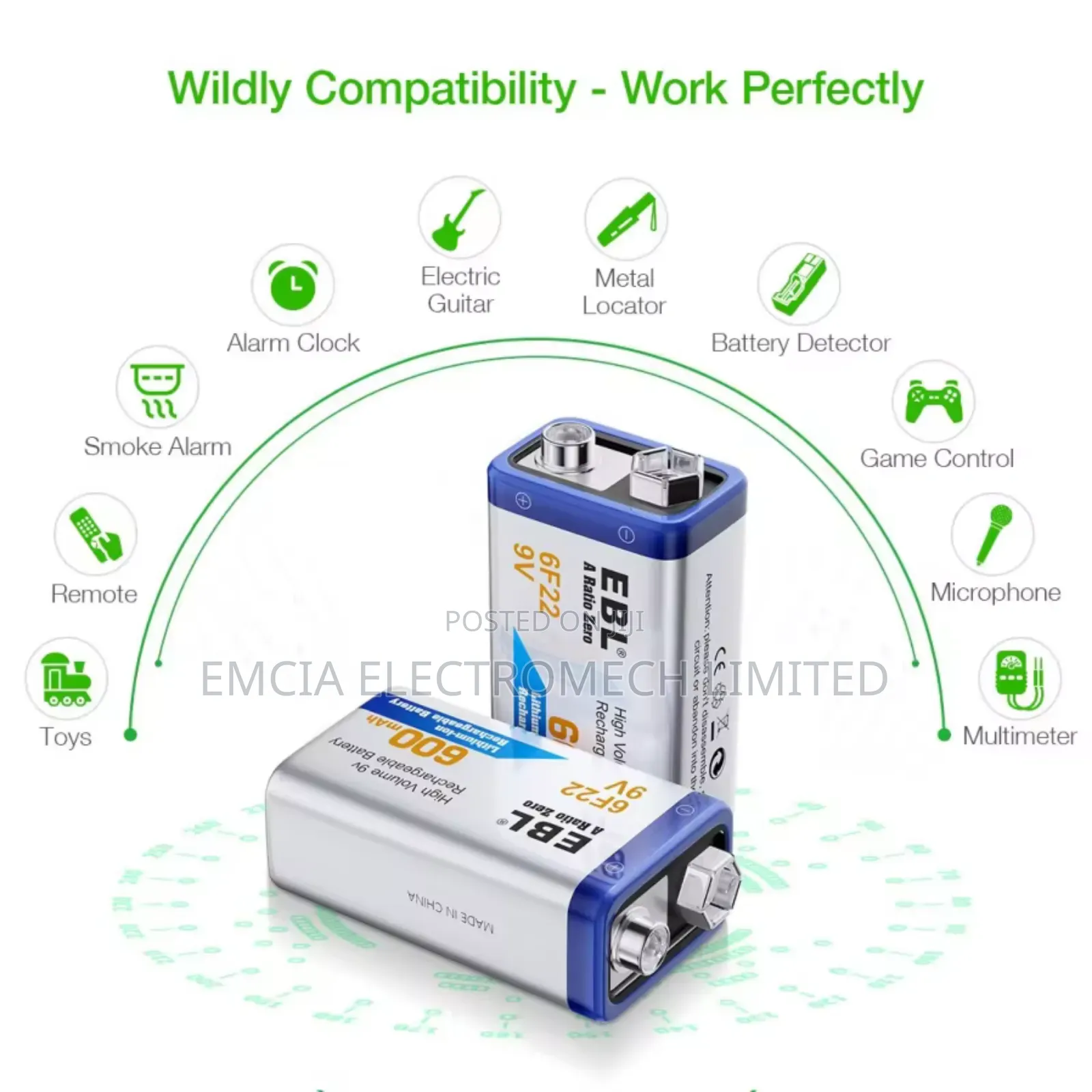 Ebl High Volume 9v Rechargeable Battery 600mah