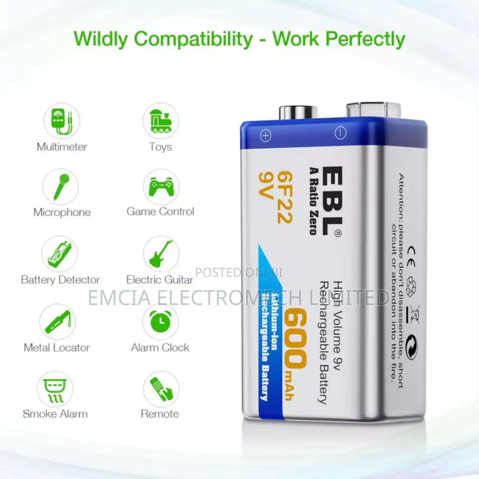 Ebl High Volume 9v Rechargeable Battery 600mah