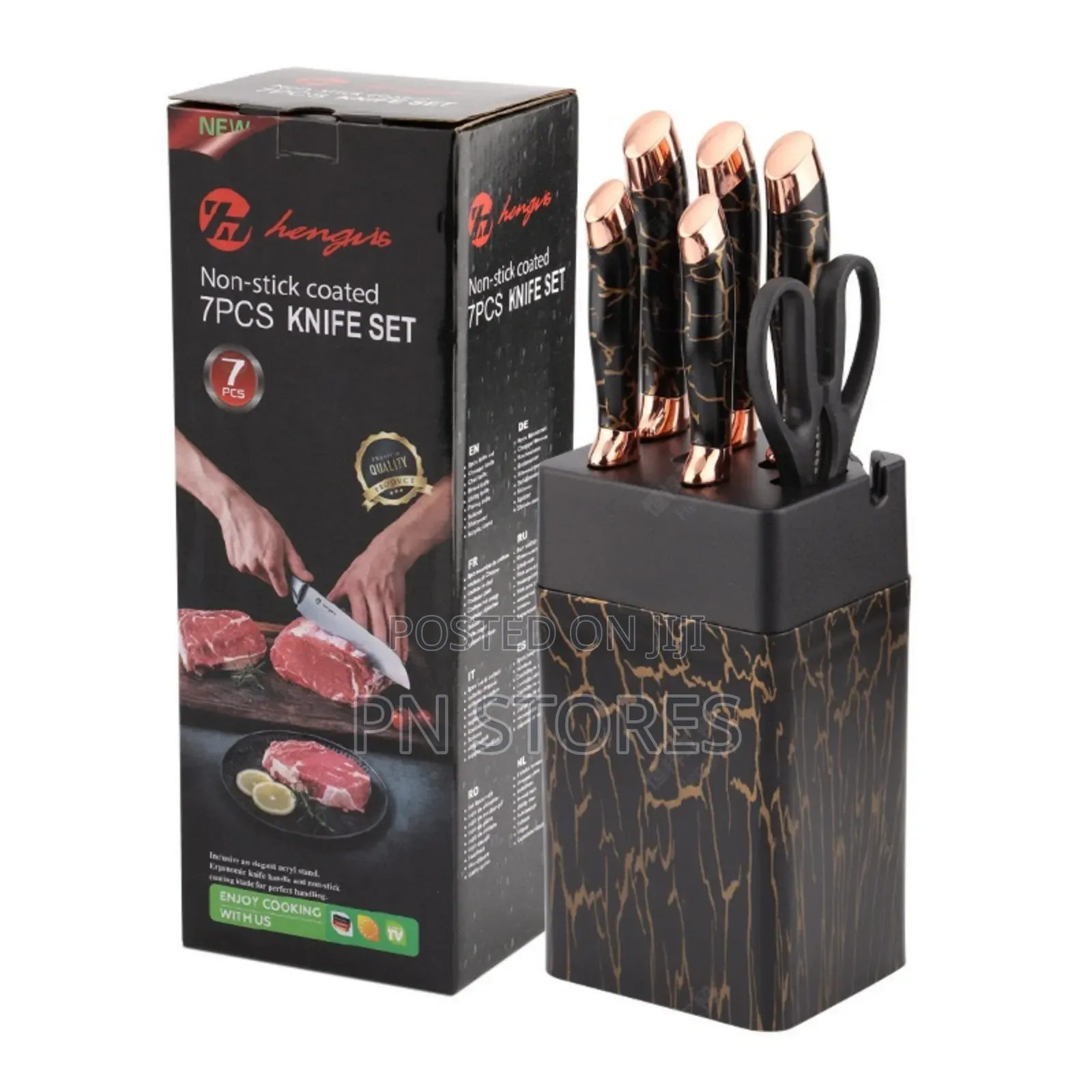 Anti Rust Kitchen Knives - 7pcs Knife Set With Sharpener