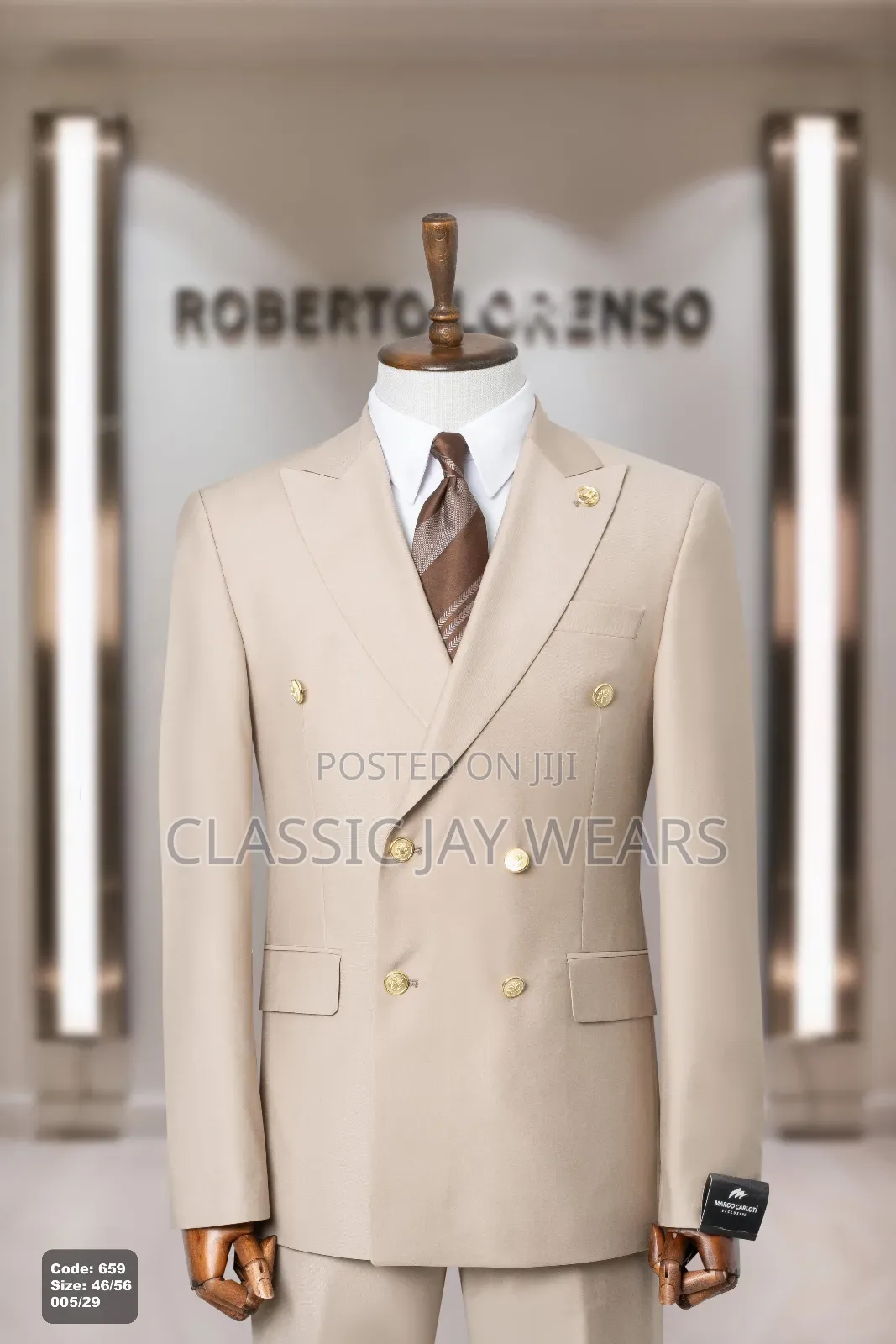 Milk Color Double Breasted Suit Available in Sizes