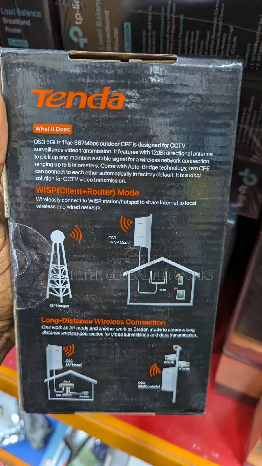 Tenda OS3 Wireless Outdoorbridge CPE 5GHZ 867mbps 12dpi 5km.