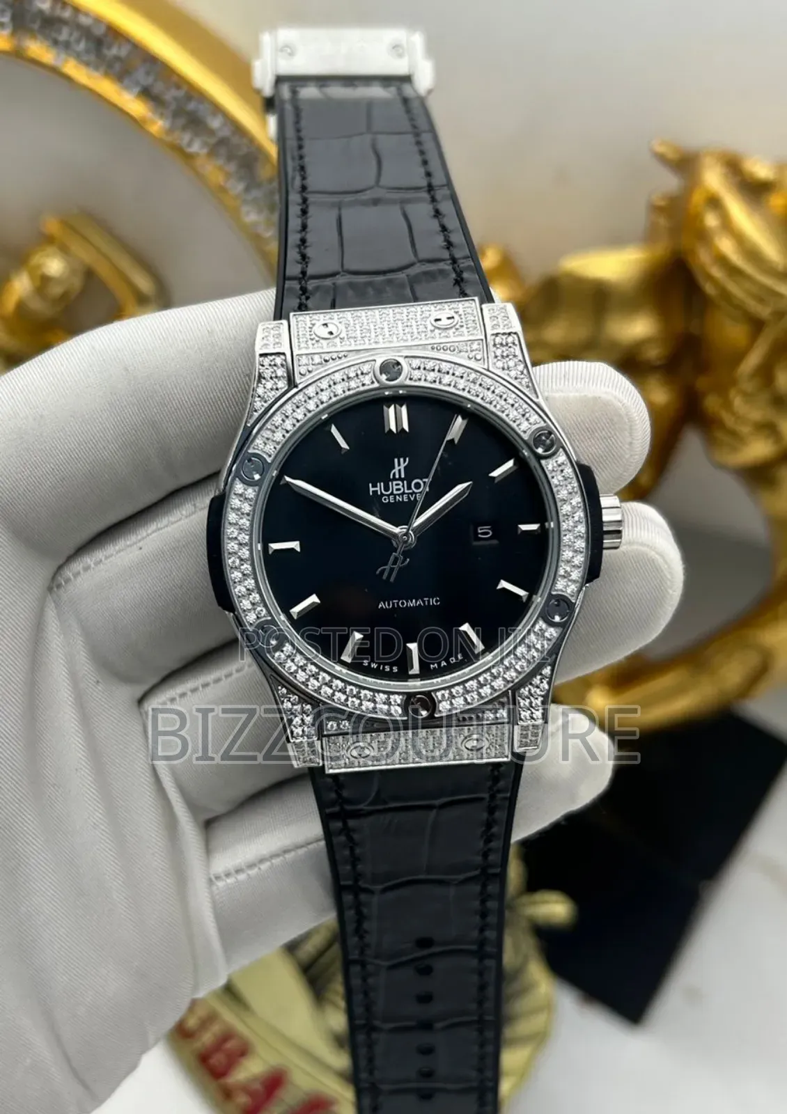 Original Hublot Black Leather Strap Watch Is Available.