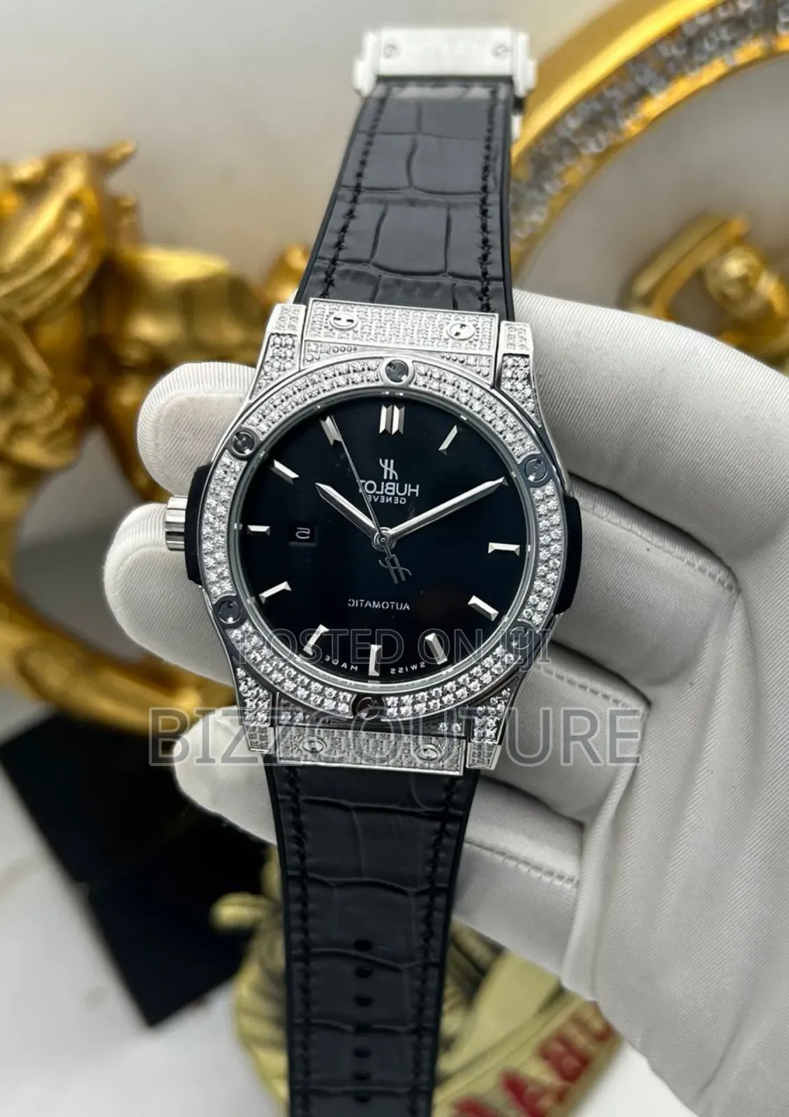 Original Hublot Black Leather Strap Watch Is Available.