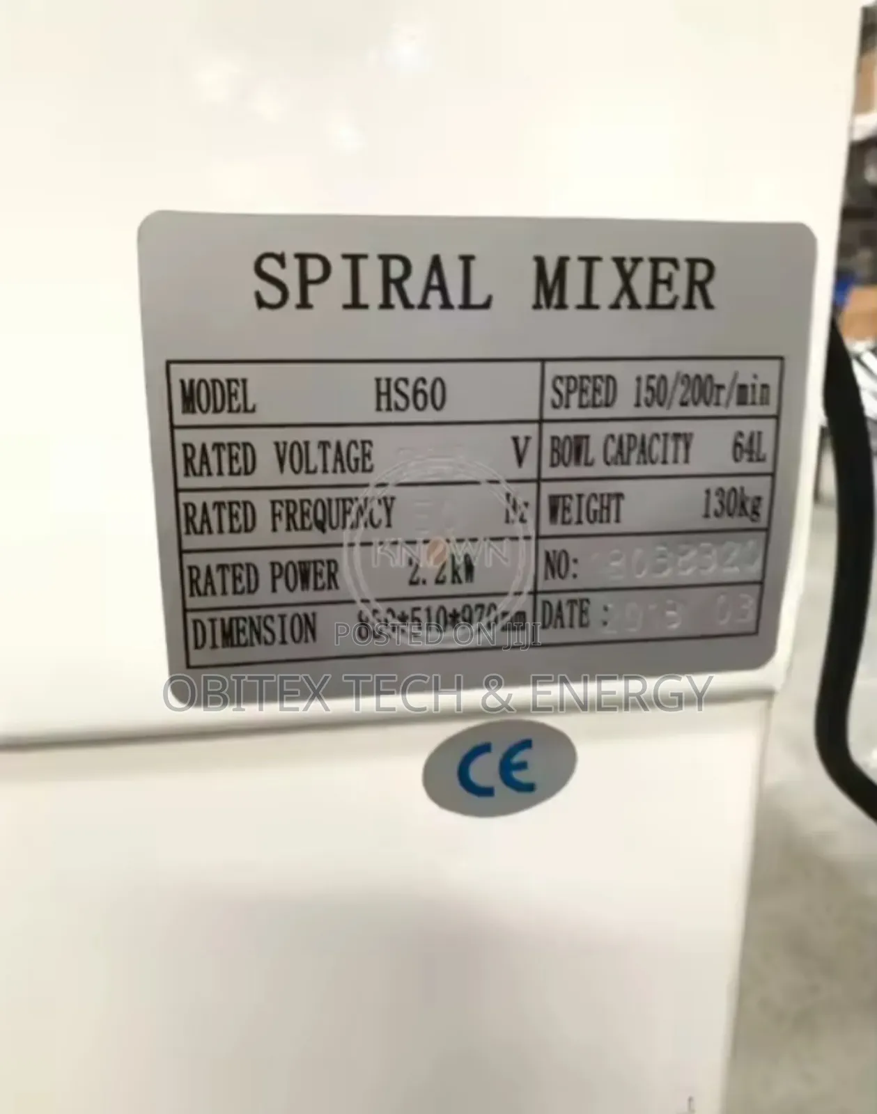 25kg Spiral Mixer, Single Phase (Model: Hs60)