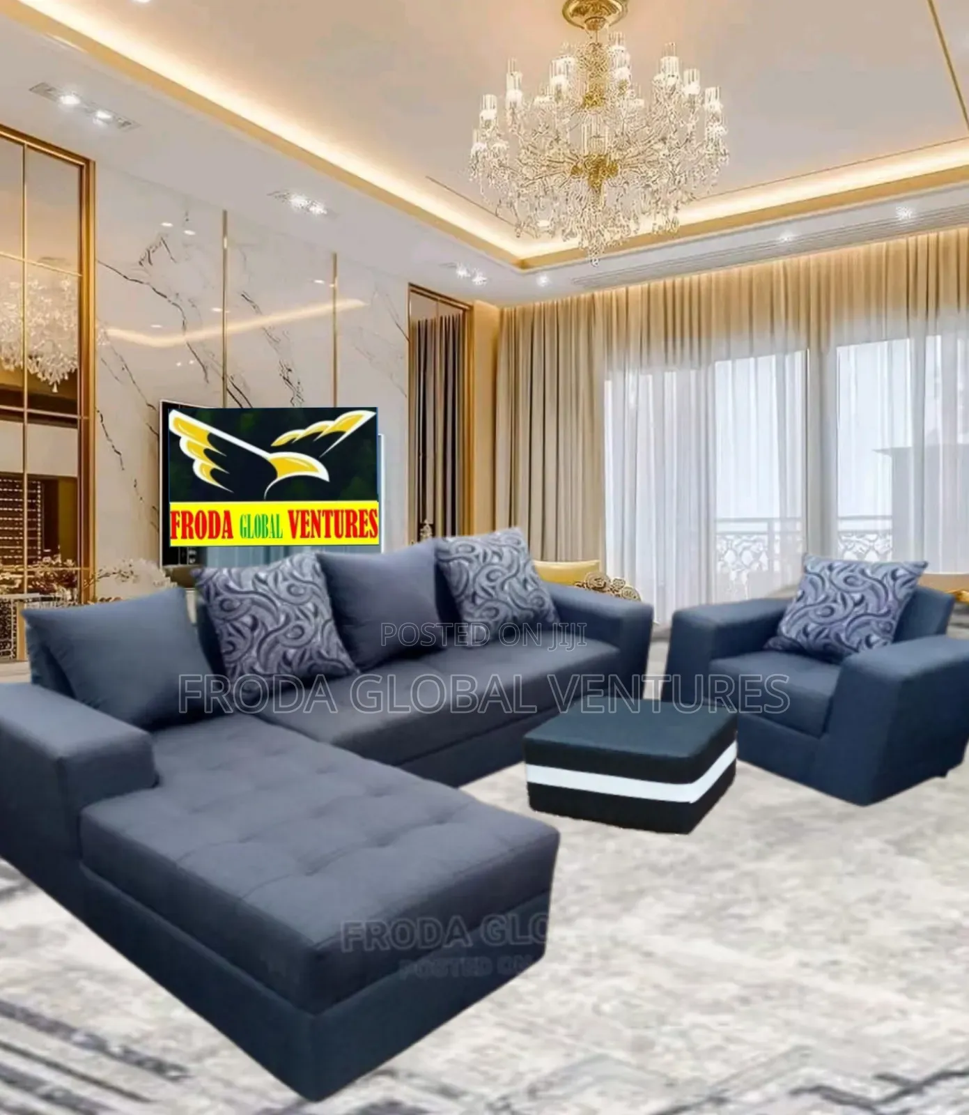 Classic, Simple L-Shape Sofa and Single Chair With Table In
