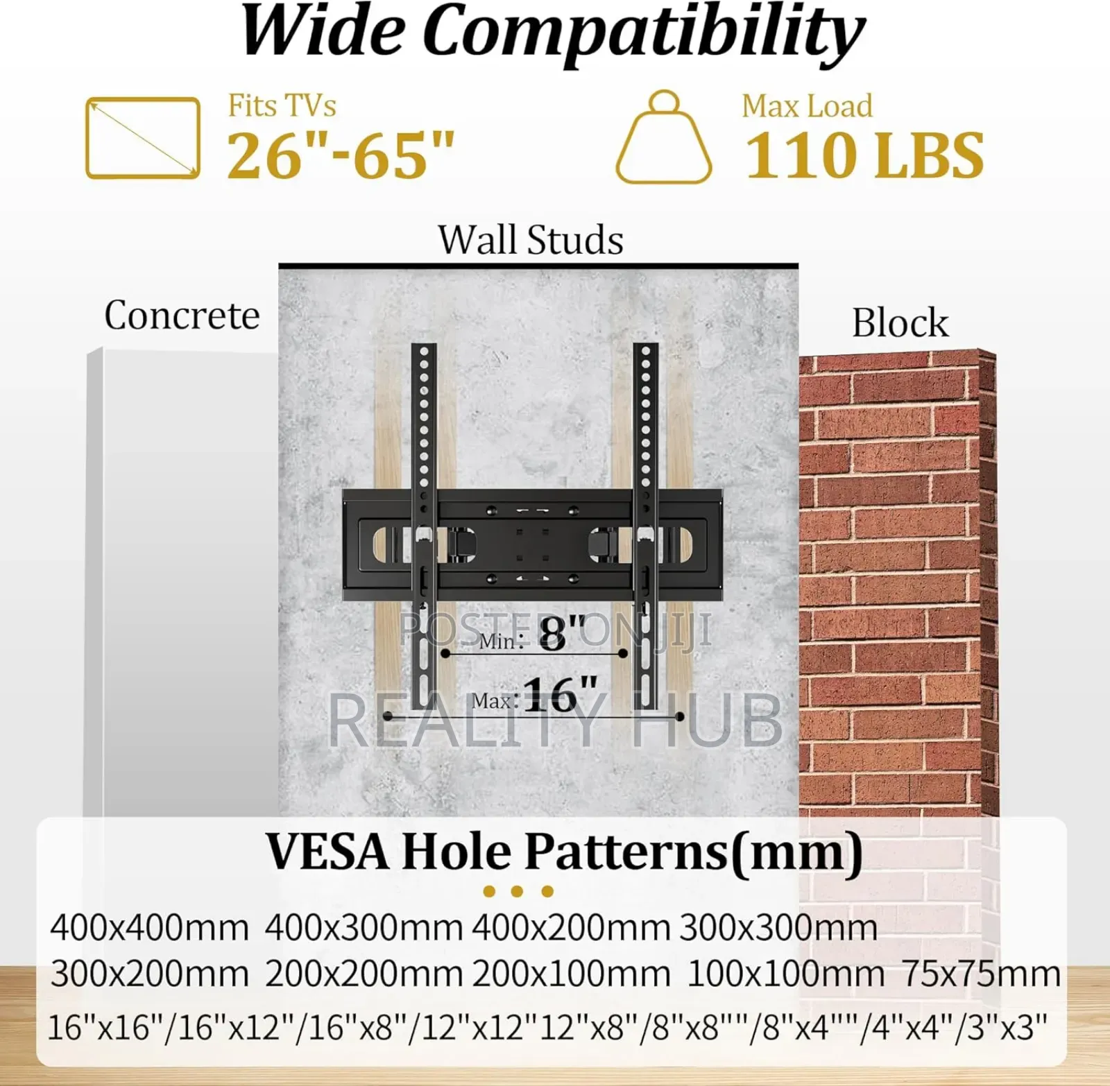 TV Mount With Height Adjustment, TV Wall Mount Most 26-65