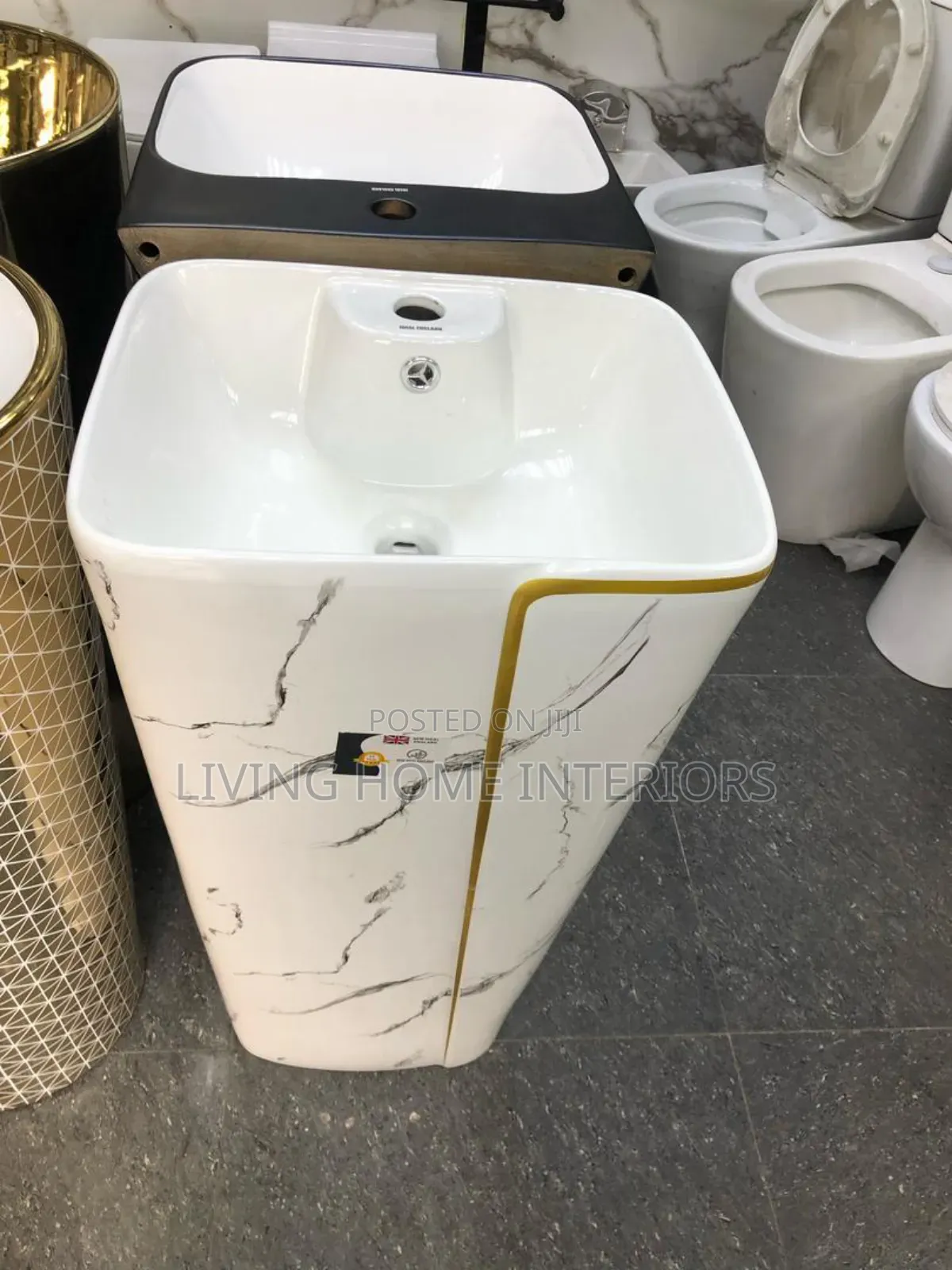 New Ideal White and Gold Free Standing Basin