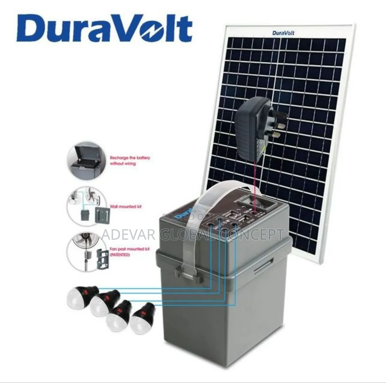 Duravolt 4 in 1 Solar Rechargeable Pack for Fans 12V4.5ah