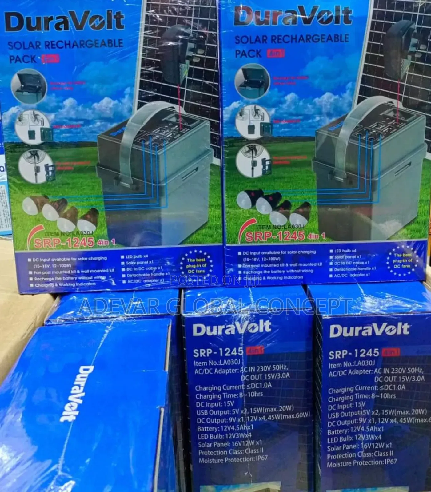 Duravolt 4 in 1 Solar Rechargeable Pack for Fans 12V4.5ah
