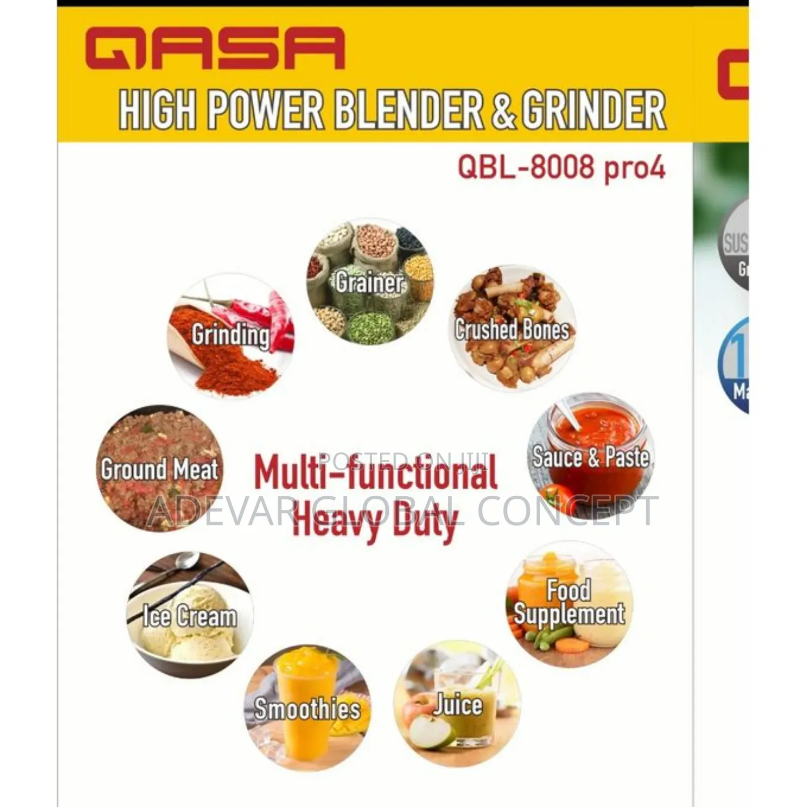 Qasa 1500w Commercial Blender QBL Pro4 Heavy Duty + 3 Jars