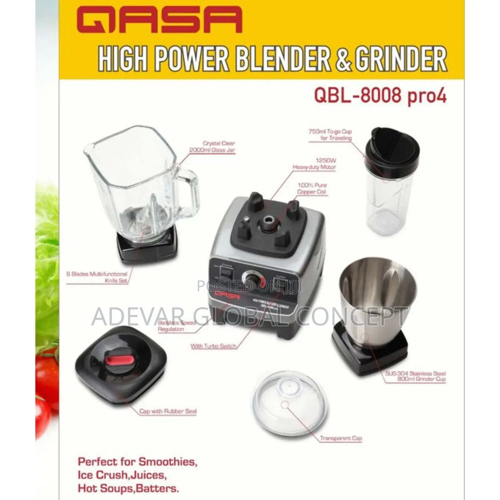 Qasa 1500w Commercial Blender QBL Pro4 Heavy Duty + 3 Jars