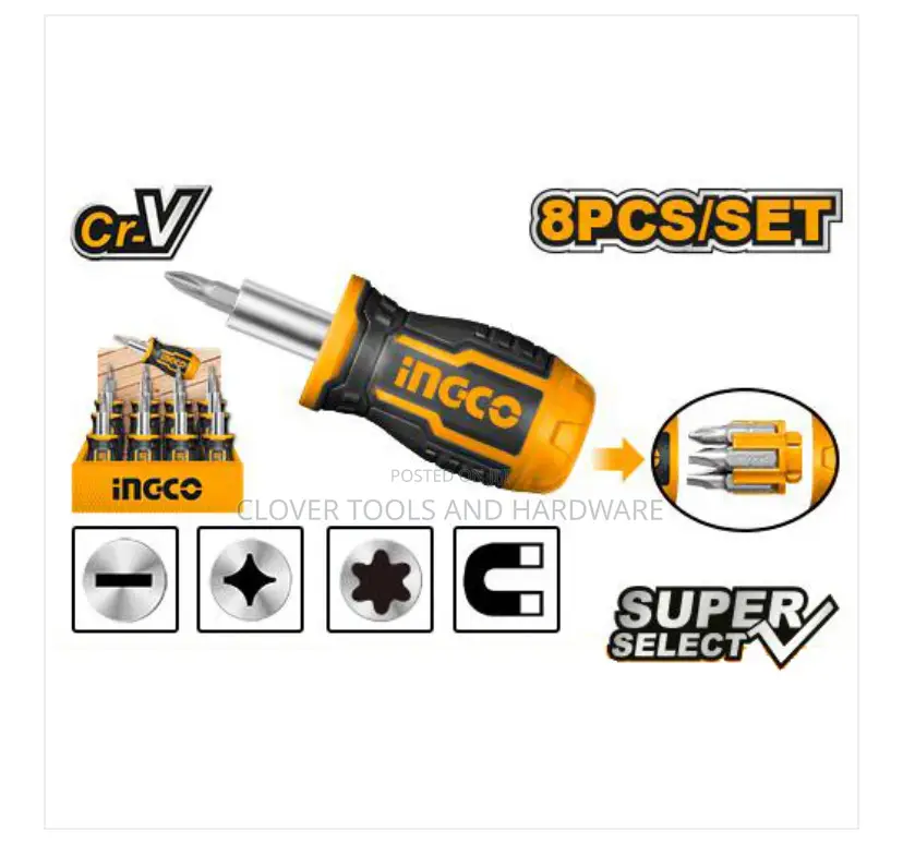 Ingco Super Select 8 In 1 Stubby Screwdriver Set AKISDS0708