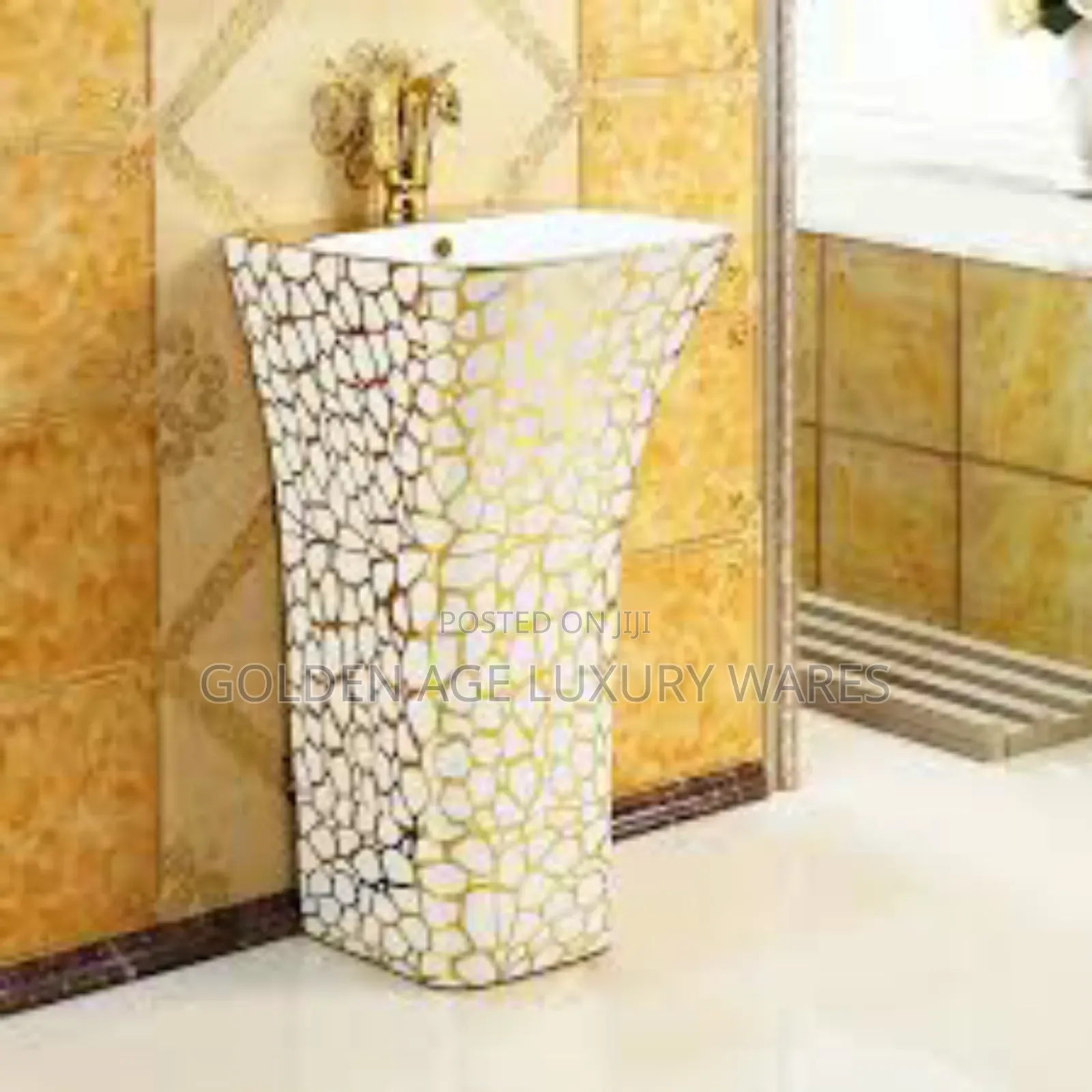 Gold and White Standing Basin