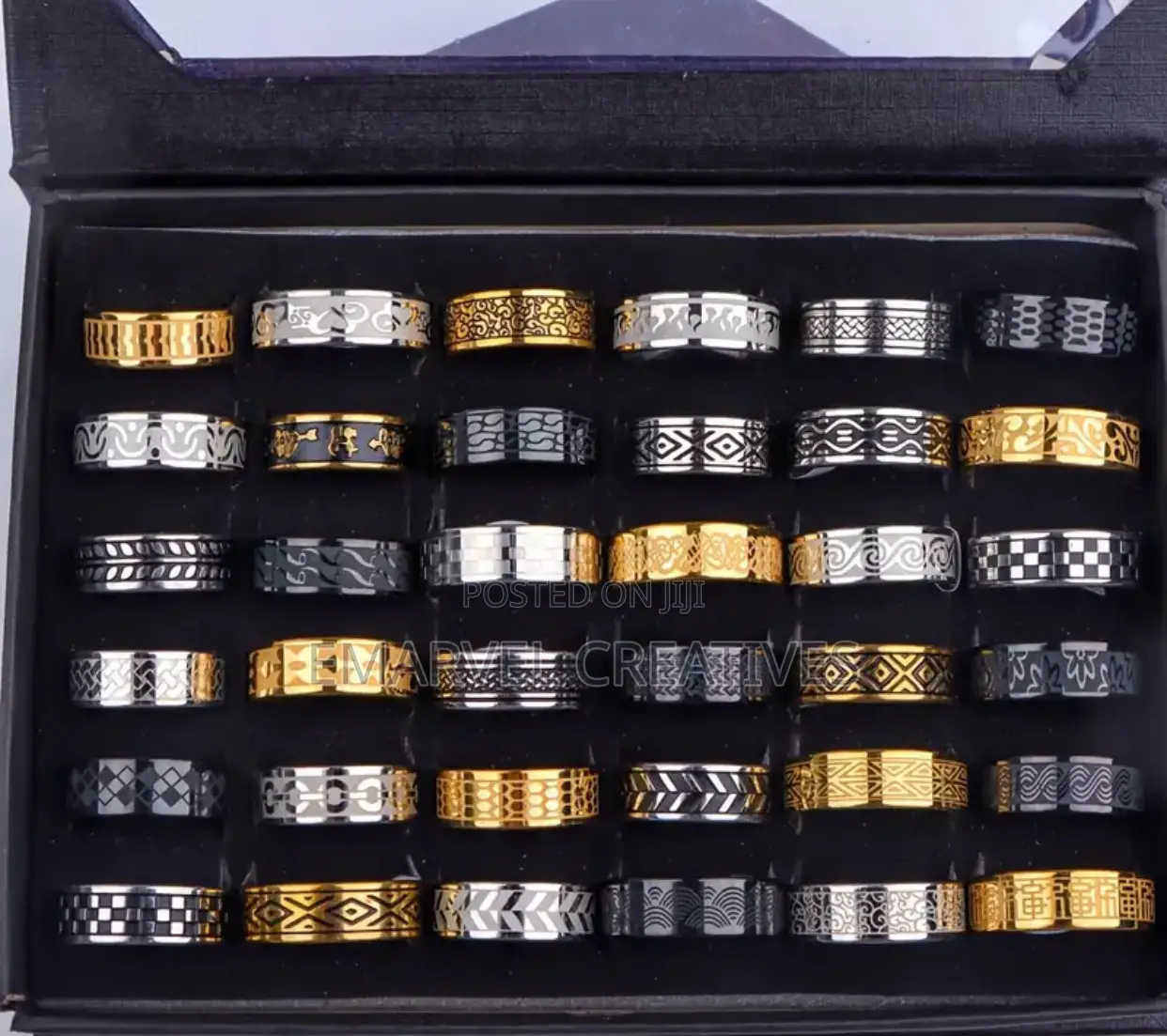 1pc Fashion Stainless Steel Rings Set, Retro Carved Pattern,