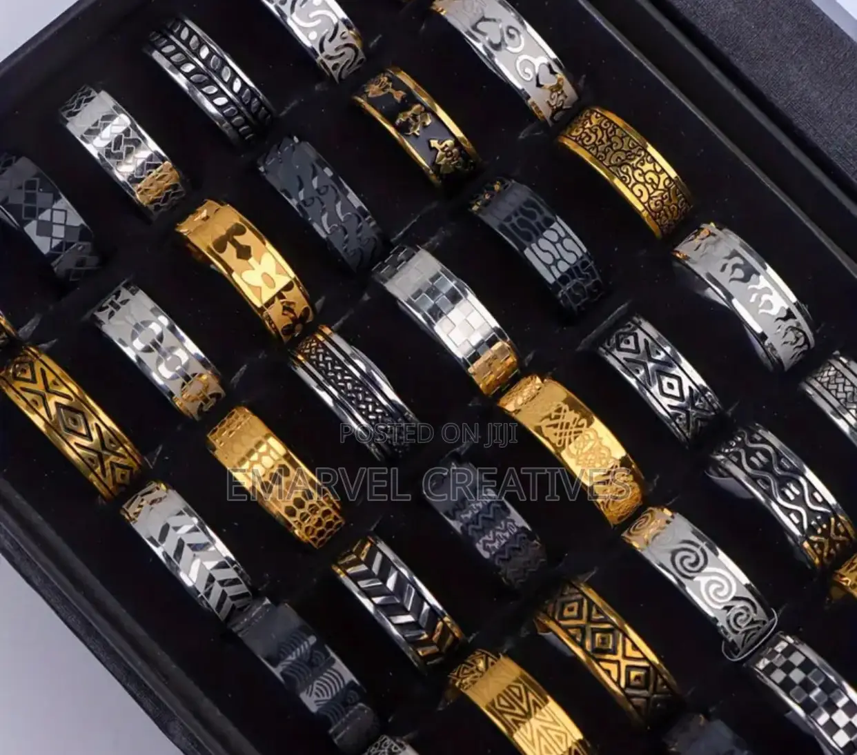 1pc Fashion Stainless Steel Rings Set, Retro Carved Pattern,