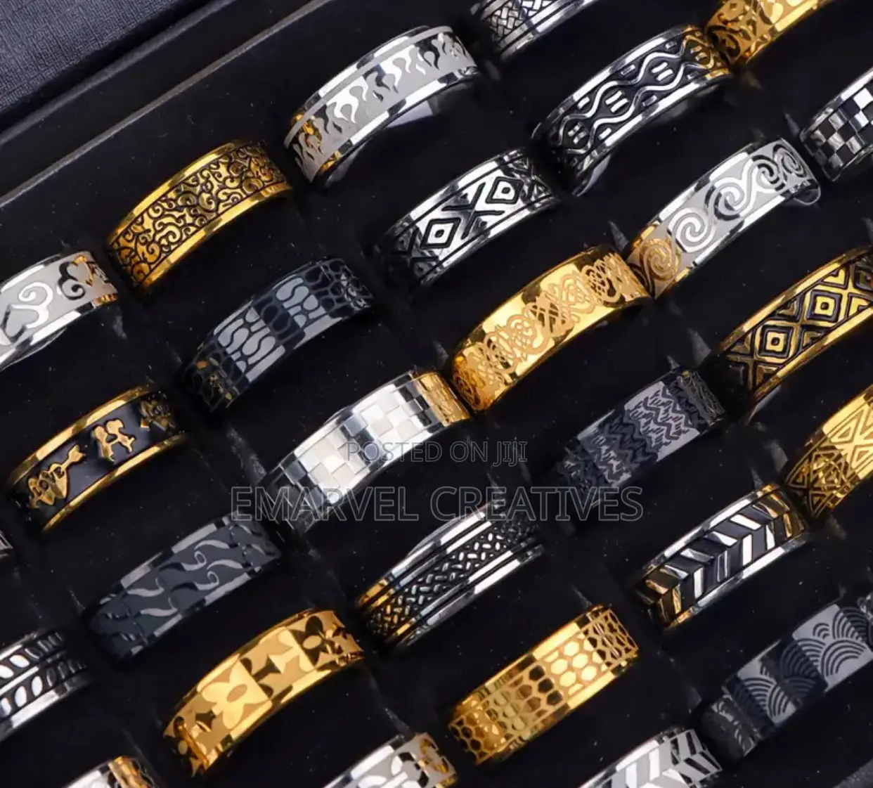 1pc Fashion Stainless Steel Rings Set, Retro Carved Pattern,