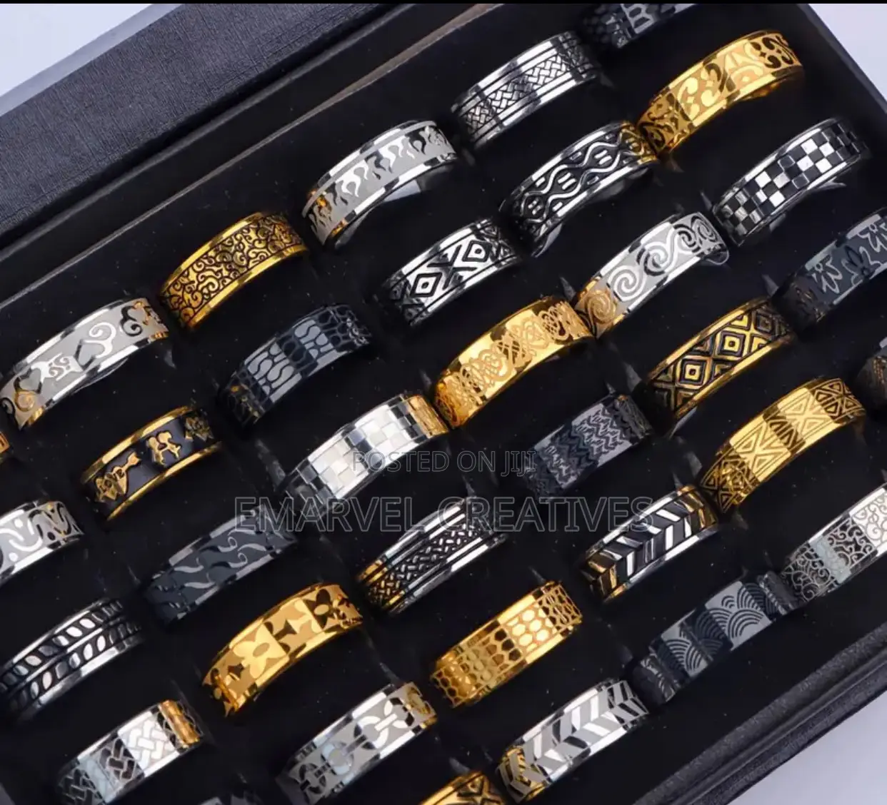 1pc Fashion Stainless Steel Rings Set, Retro Carved Pattern,