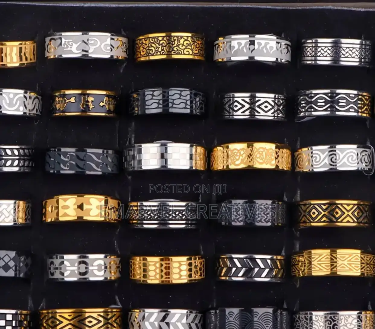 1pc Fashion Stainless Steel Rings Set, Retro Carved Pattern,
