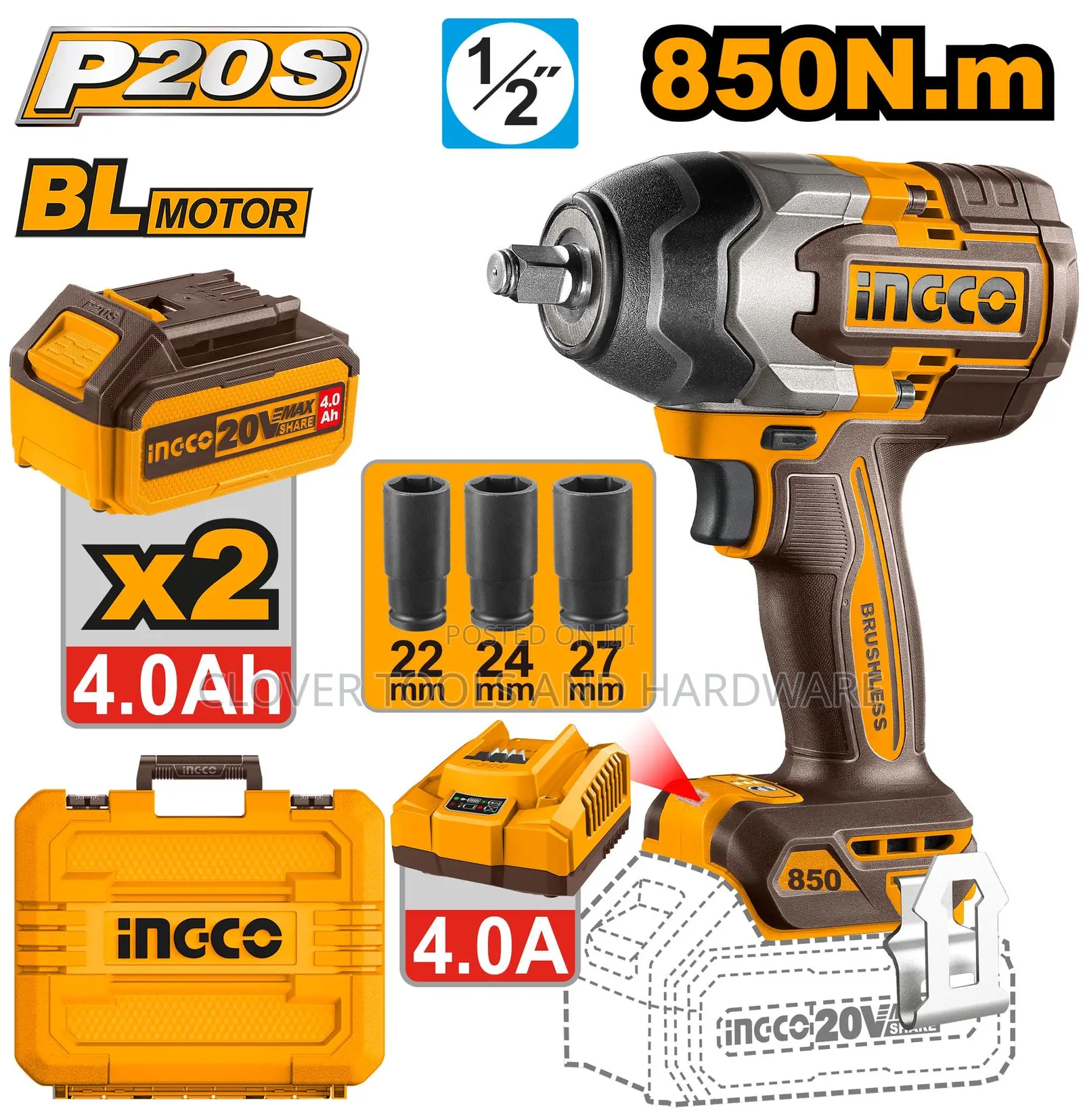 Ingco CIWLI2085 Li-Ion Impact Wrench 20V
