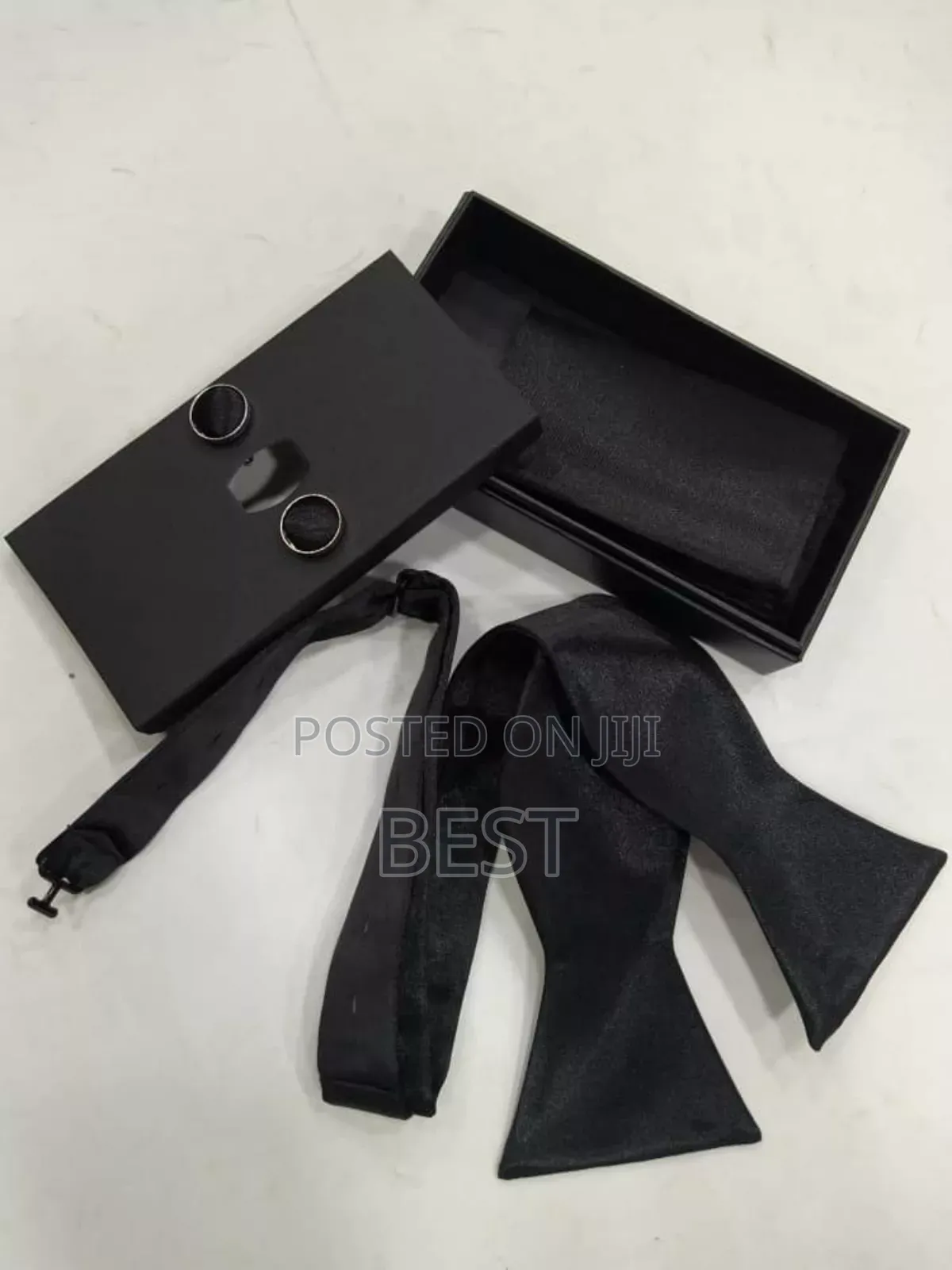 Men Classic Self Not Bow Ties With Cufflinks Pocket Squa