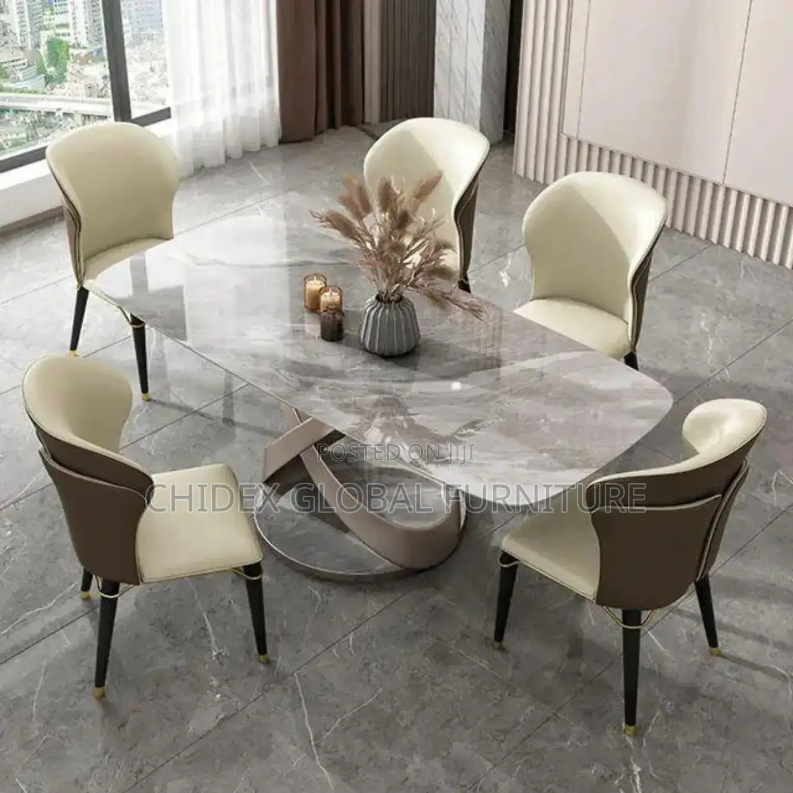 Marble Top Six Seater Chairs Leather