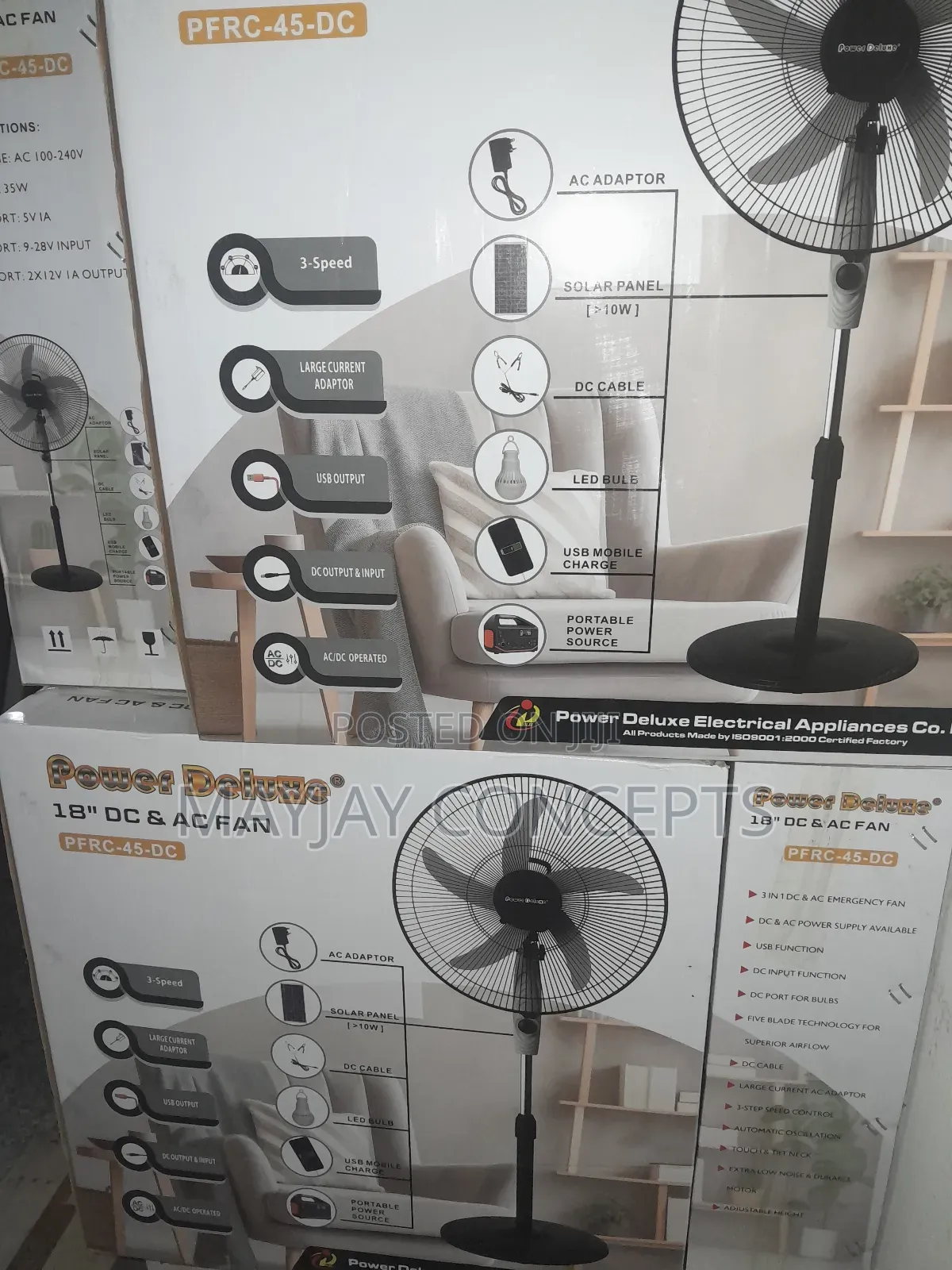 18" 3-in-1 PDX Ac/Dc Solar Standing Fan With Led Light