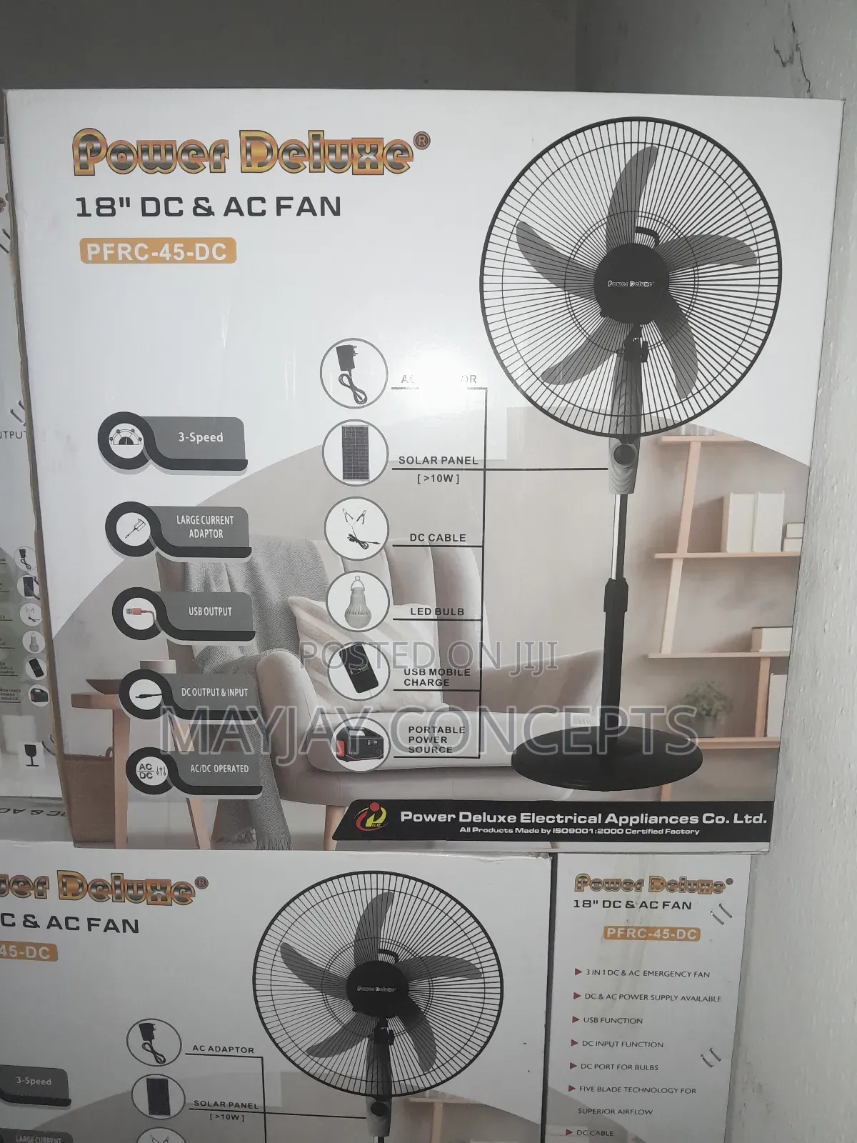 18" 3-in-1 PDX Ac/Dc Solar Standing Fan With Led Light