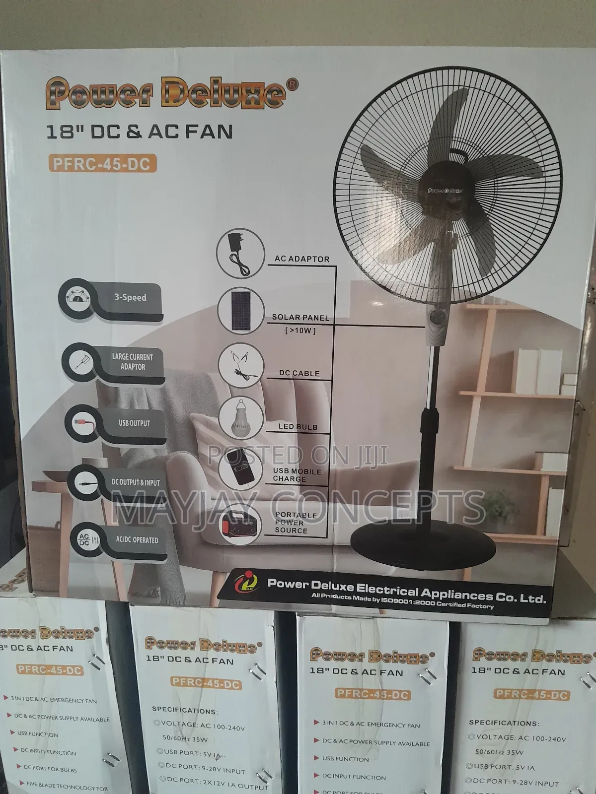18" 3-in-1 PDX Ac/Dc Solar Standing Fan With Led Light