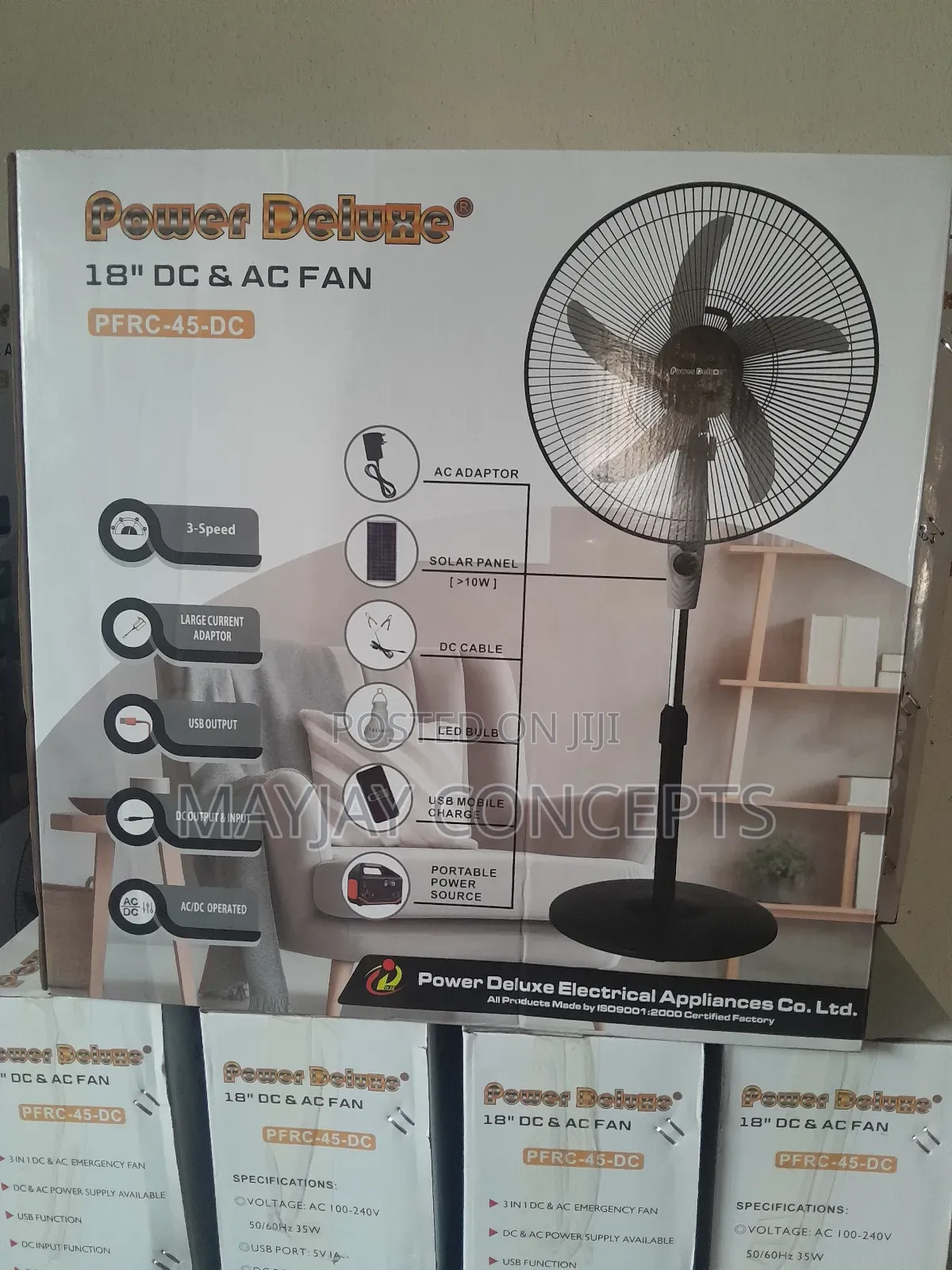 18" 3-in-1 PDX Ac/Dc Solar Standing Fan With Led Light