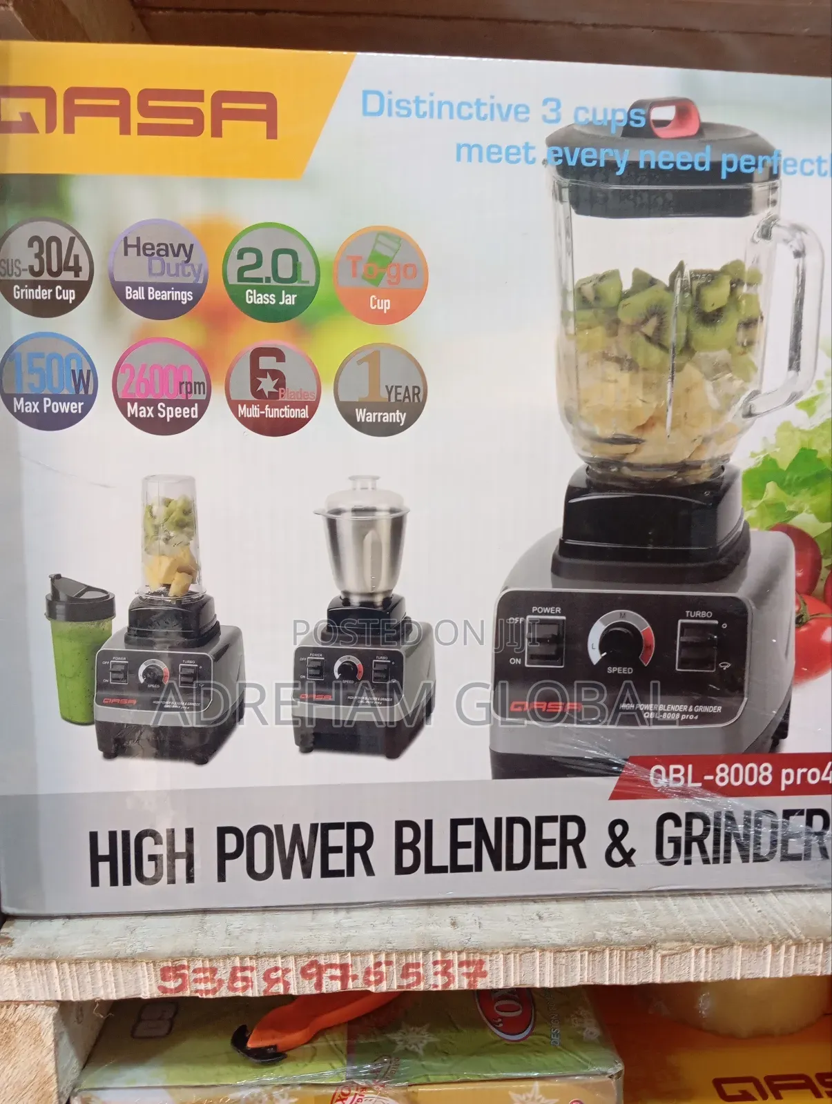 Qasa High Power Blender and Grinder QBL -Pro 4, 1500w.