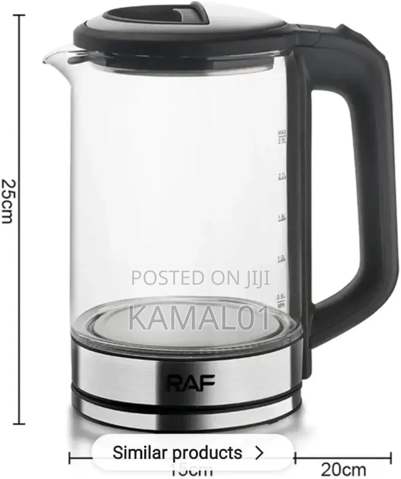 Raf Electric Kettle Glass 2.5L 1500W