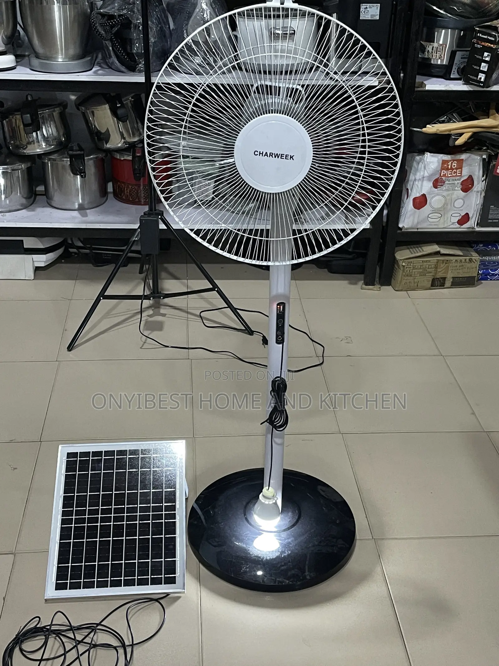 Charweek 16 Inches Standing Solar Andrechargeable Fan