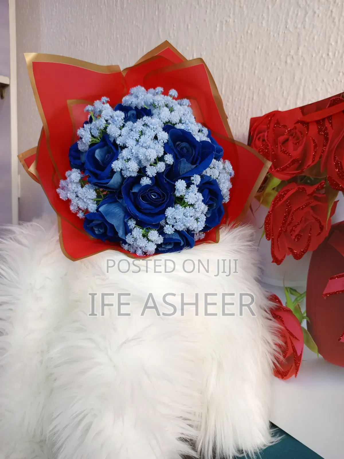 Blue Rose Flower Mixed With Baby Breath