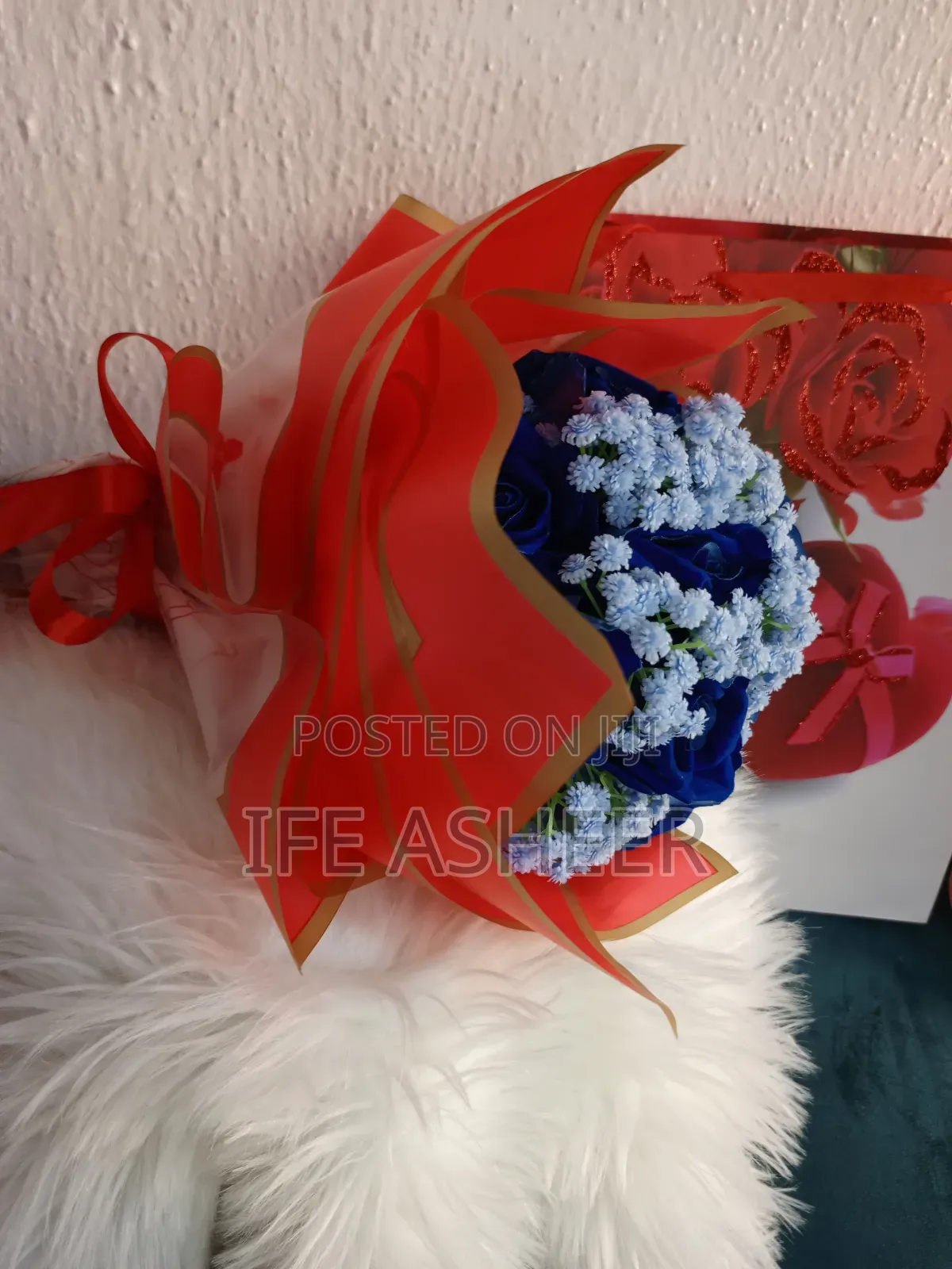 Blue Rose Flower Mixed With Baby Breath